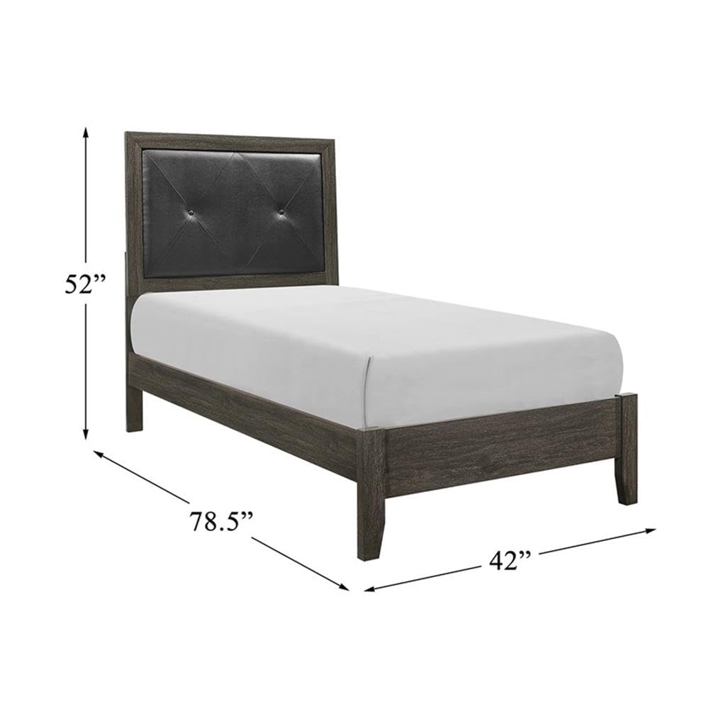 Pemberly Row Contemporary Twin Bed with Wood Frame & Faux Leather Upholstery in Dark Gray/Black - Perfect for Kids' Rooms, Guest Bedrooms & Small Spaces