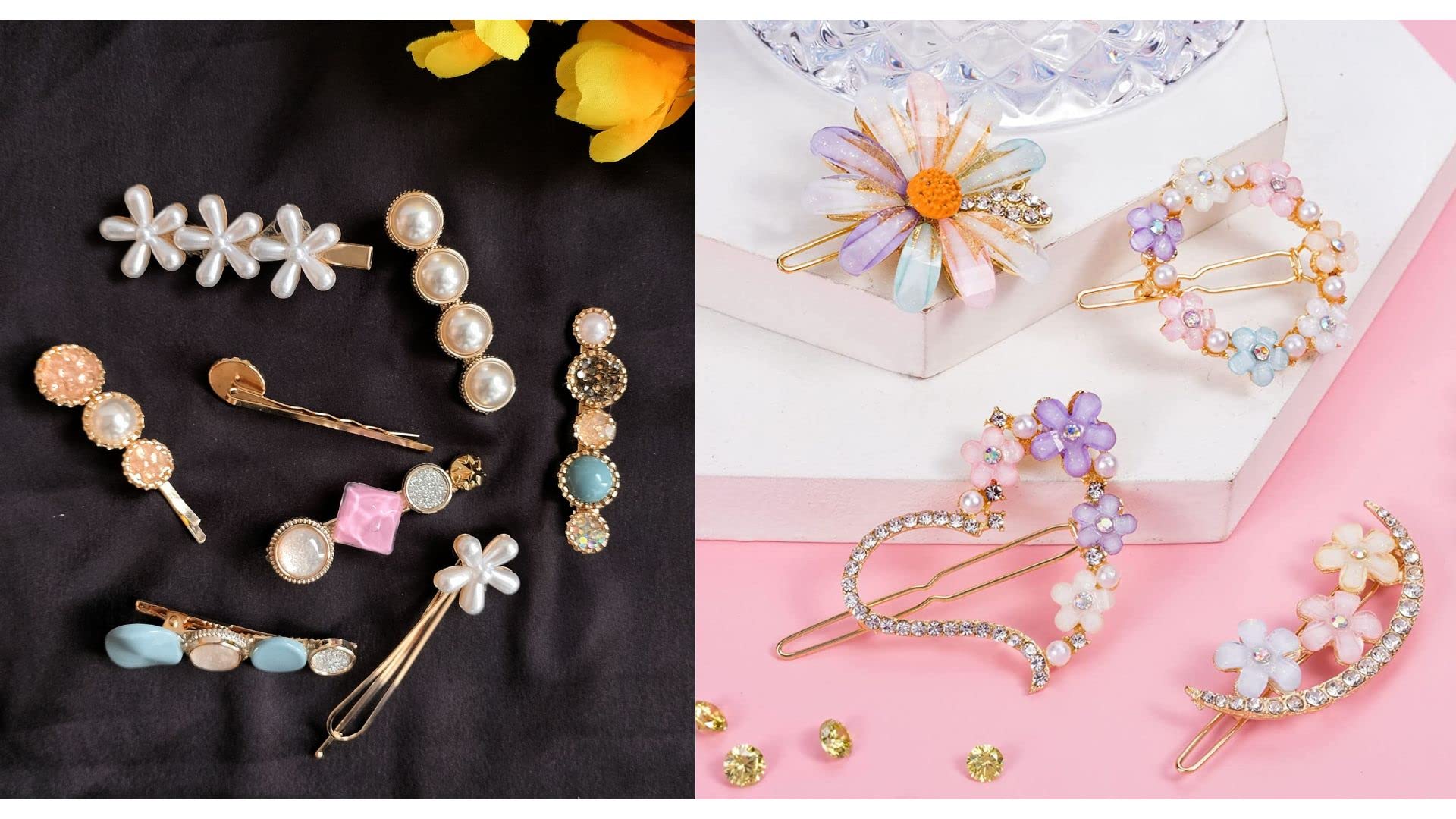 ANNACREATIONS Korean Style Pearl Metal Hair Clips - Rhinestone & Plastic Pearl Barrettes, Flower Lock Hair Pins for Women & Girls (12-Pack) - Perfect for Weddings, Parties & Everyday Styling