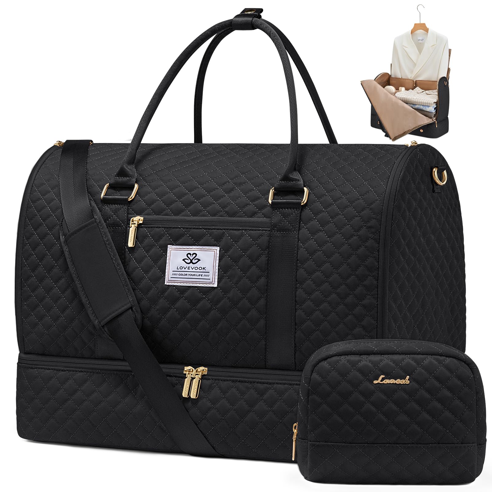 LOVEVOOK Women's 2-in-1 Convertible Garment Bag with Shoe Pouch & Toiletry Bag - Waterproof Carry On Travel Duffel, Hanging Suitcase for Business Trips, Weddings, Vacations | Perfect for Air Travel, Office Commute & Weekend Getaways