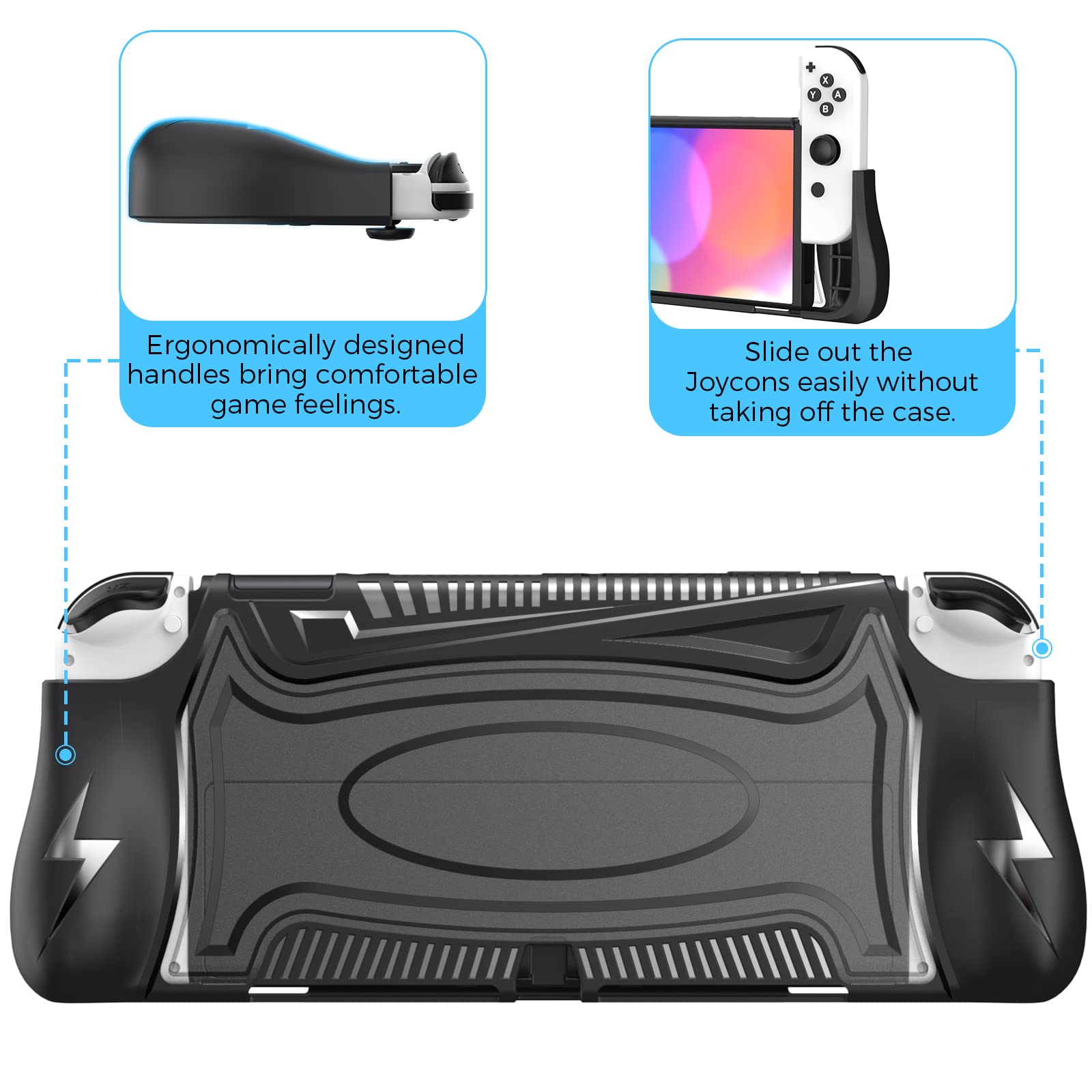 Premium Nintendo Switch OLED Case - Black Protective Cover with Ergonomic TPU Grip for Joy-Con Controllers | Perfect for Gaming, Travel & Daily Protection