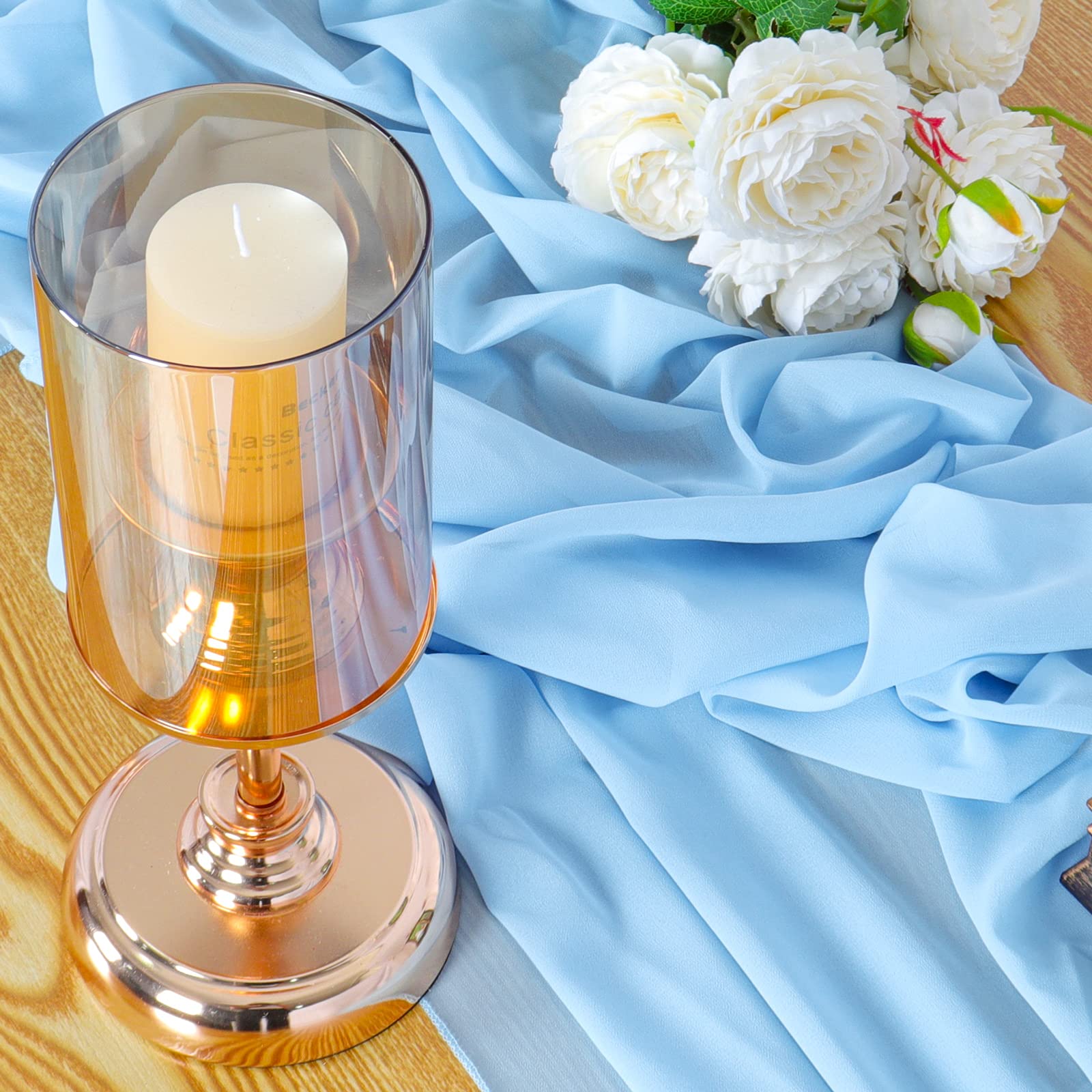 ShinyBeauty Light Blue Chiffon Table Runner 29x120 Inches - Boho Sheer Table Linen for Baby Shower, Bridal Shower, Wedding & Party Decor - Elegant Long Tablecloth for Dining Table, Buffet & Event Centerpieces