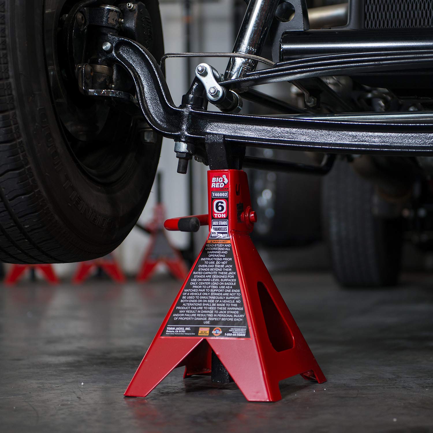 Torin T46202 6 Ton (12,000 lb) Capacity Steel Jack Stands - Heavy Duty Red Car Jack Stands for Vehicle Support, Auto Repair & Maintenance - 1 Pair