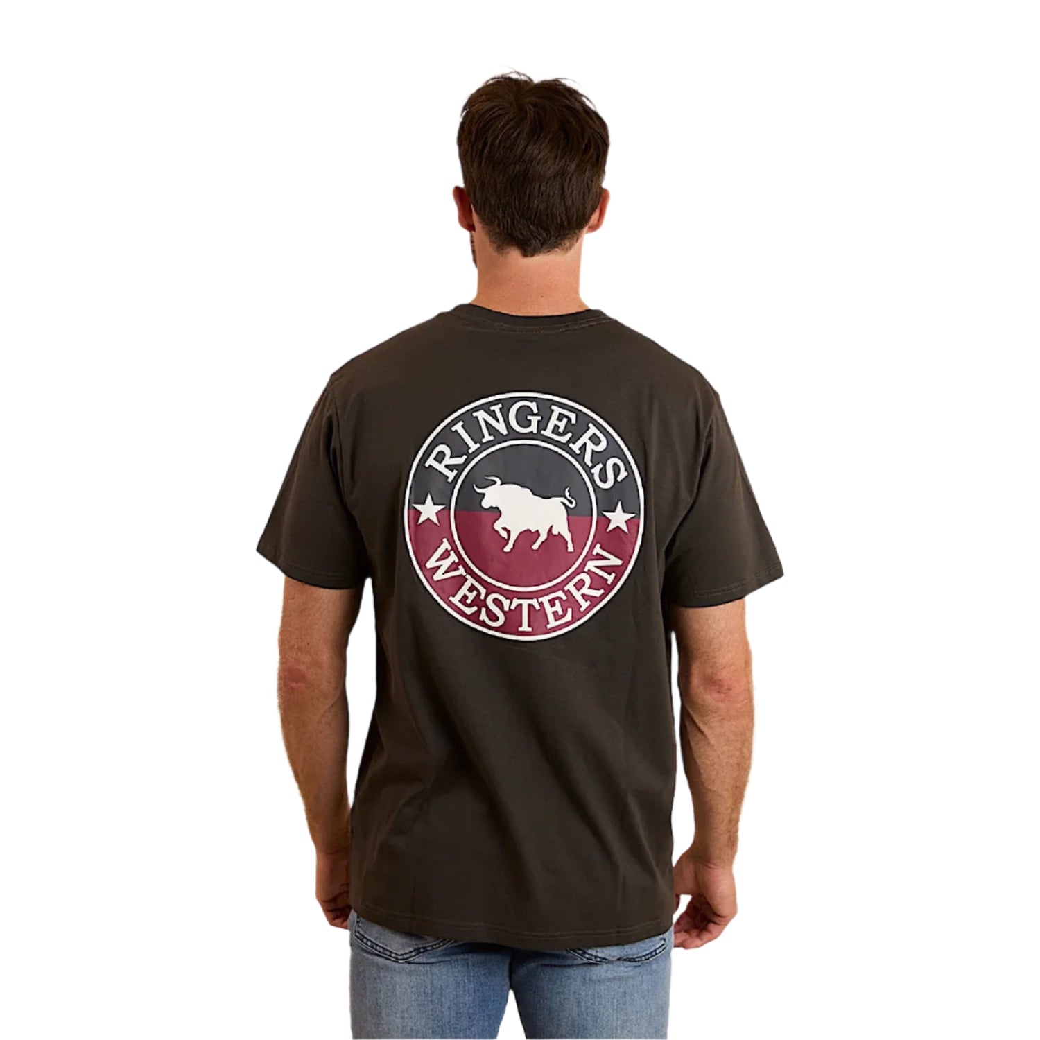 Ringer's Western Signature Bull Men's Loose Fit T-Shirt - Charcoal/Split - Casual Wear & Cowboy Style Outfits