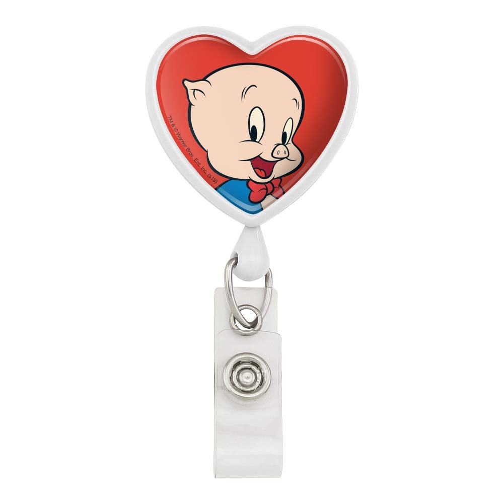 Looney Tunes Porky Pig Heart Design Retractable Lanyard with ID Badge Holder - Perfect for Work, School, Conventions & Events