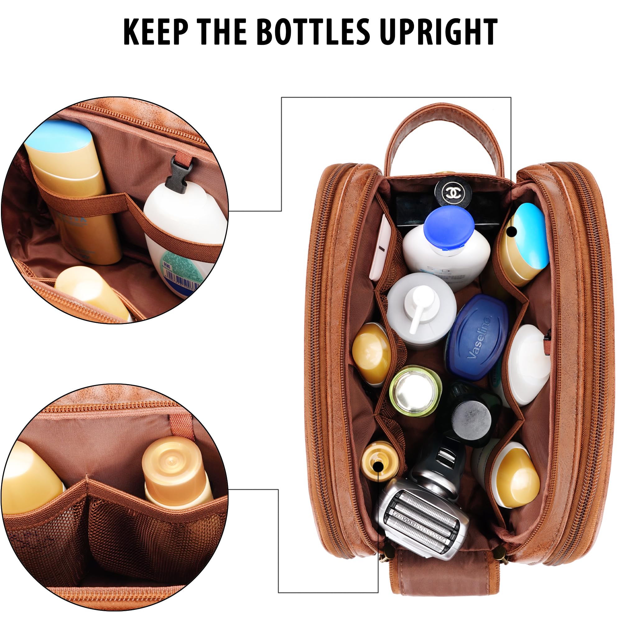 **Premium Travel Toiletry Bag for Men & Women – Large Hanging Organizer, Water-Resistant PU Leather Shaving & Makeup Case – Cruise Ship Essentials, Dopp Kit (Brown) – Perfect for Vacations, Business Trips & Gym Use**