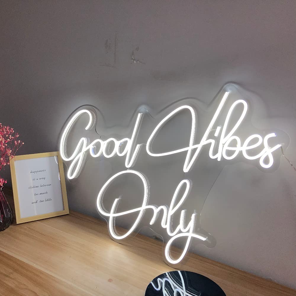CiCiYours Good Vibes Only Neon Sign - 23x15 Inch Dimmable LED Wall Decor for Bedroom, Party & Home | Perfect for Birthday, Bachelorette & Wedding Decorations | Cold White Light Gift Idea for Women & Teens
