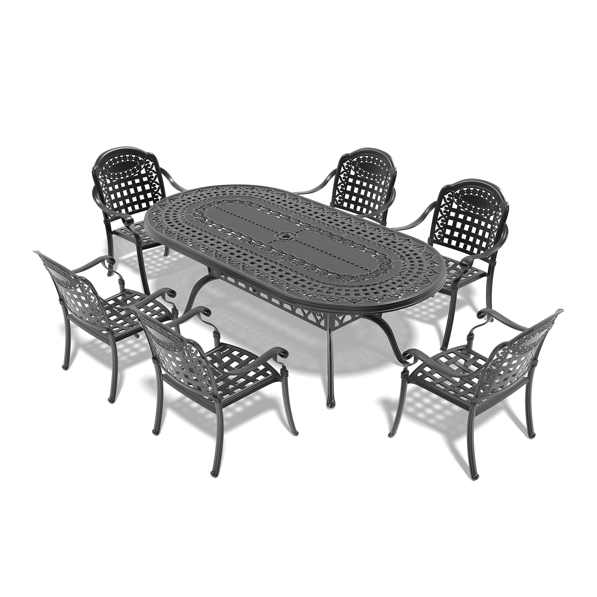 7-Piece Cast Aluminum Patio Furniture Set with Cushions - Outdoor Dining & Lounge Set for Garden, Poolside, Backyard (Color Options Available)