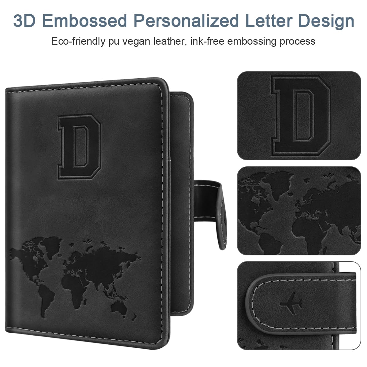 Personalized RFID Blocking Passport Holder Wallet Cover - Monogram Letter A-Z Travel Wallet Case for Women & Men (Black) - Perfect for Airports, Vacations & International Travel