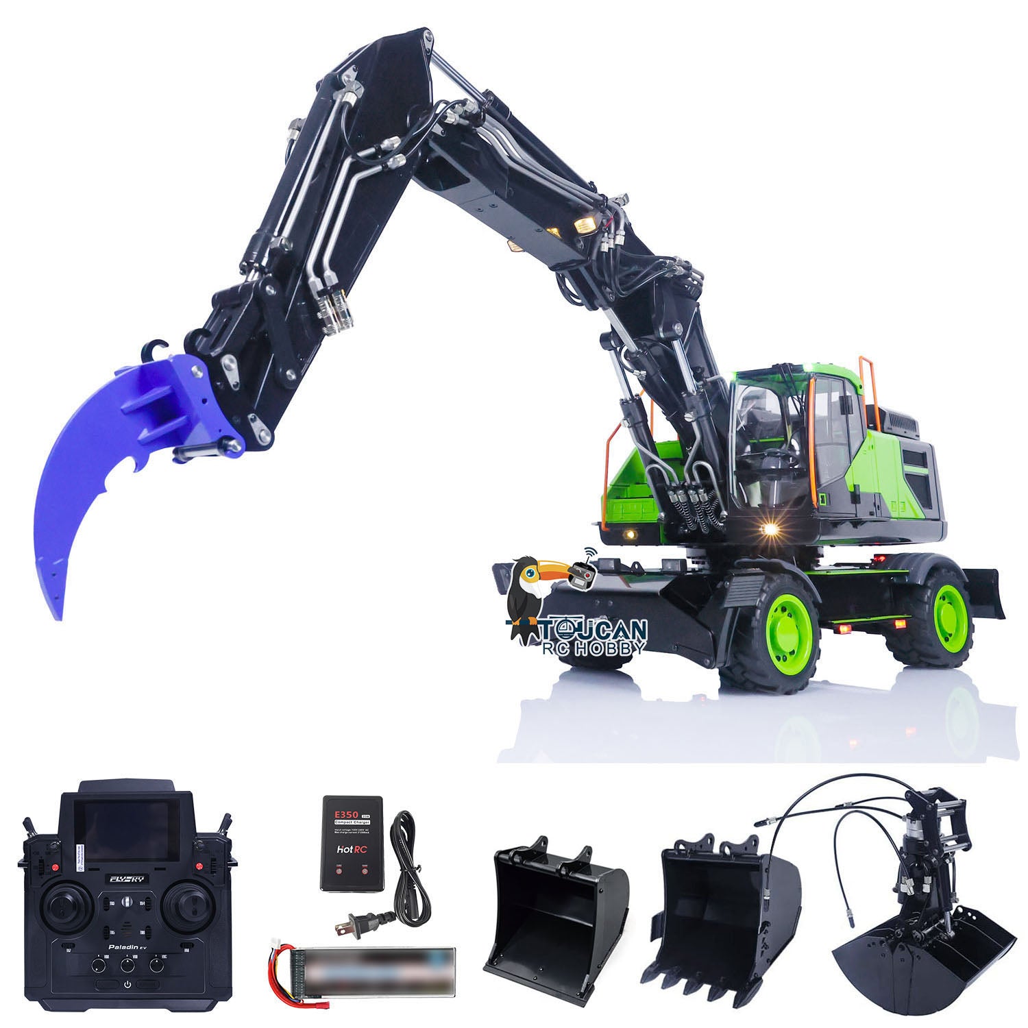 1/14 Scale Metal EC380 MT Model RC Excavator - Hydraulic Wheeled Radio Control Engineering Vehicle with Tiltable Clamshell Bucket for Construction Simulation & Hobbyist Collectors - Perfect for Outdoor Play, DIY Projects & RC Enthusiasts