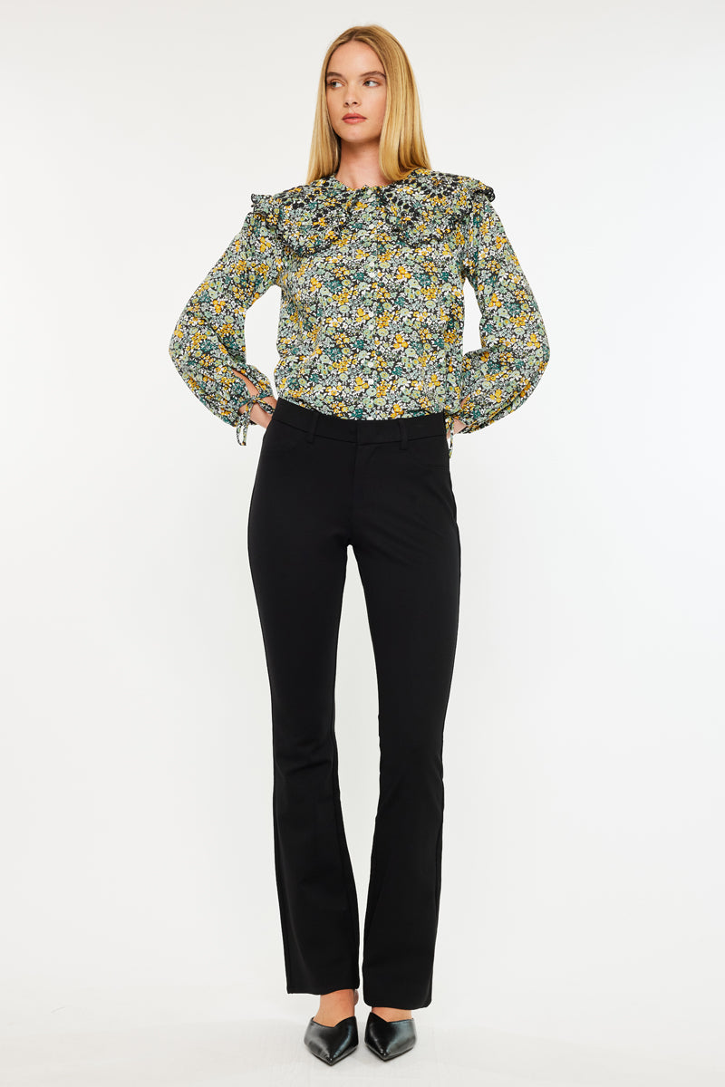 Ally Mid Rise Ponte Bootcut Pants for Women - Comfortable Stretch Work Pants for Office & Business Casual Wear