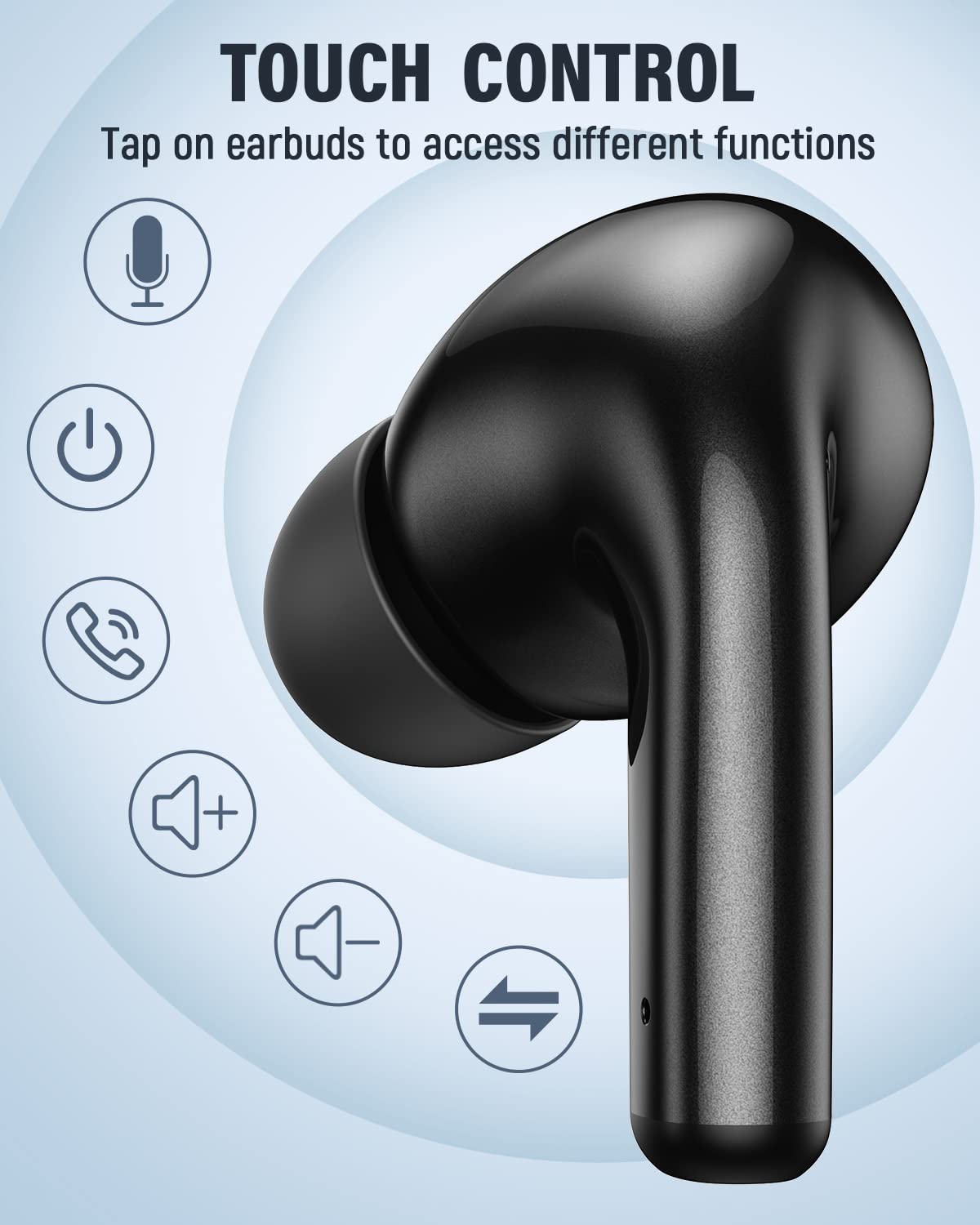 SOUCON ORYTO Wireless Earbuds Bluetooth 5.0 - 35Hrs Playtime, Hi-Fi Stereo Sound, Touch Control, Built-in Mic - Black | Perfect for Gym, Running, Travel & Work Calls