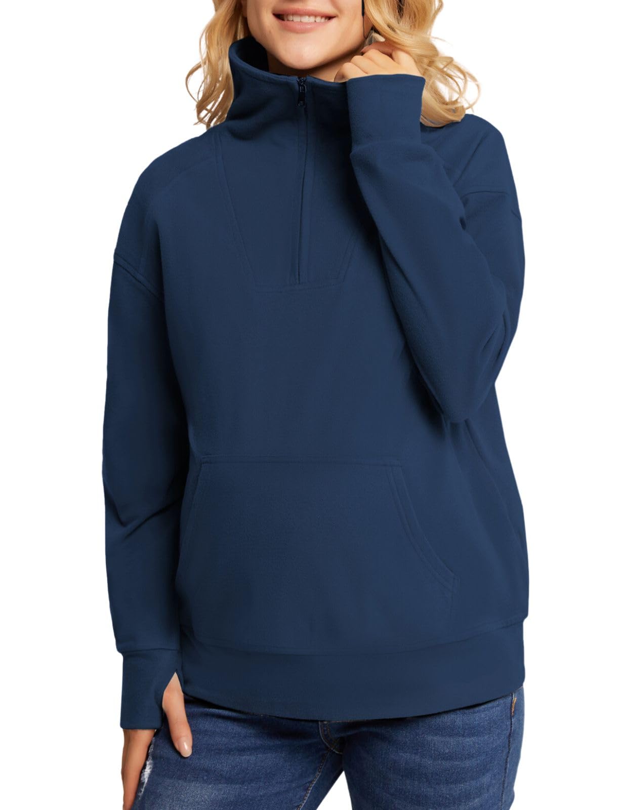 Maacie Maternity Sweatshirt - Half Zip Thermal Fleece Pullover with Thumbholes & Kangaroo Pocket - Cozy Winter Pregnancy Wear for Nursing Moms