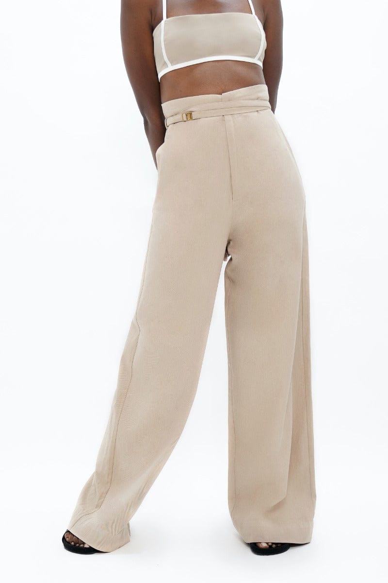Florence Organic Cotton Wide Leg Pants for Women - Comfortable High Waisted Linen Pants | Sand Beige | Perfect for Yoga, Travel & Casual Wear