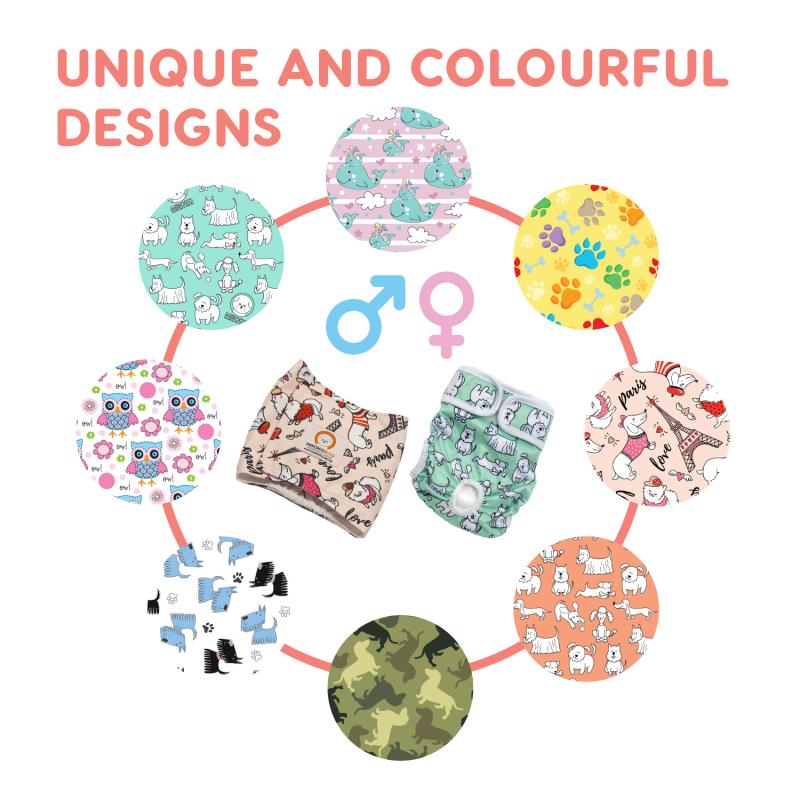 Misoko Washable & Reusable Dog Diapers for Female Dogs - Owl Print Design | Perfect for Incontinence, Heat Cycles & Travel