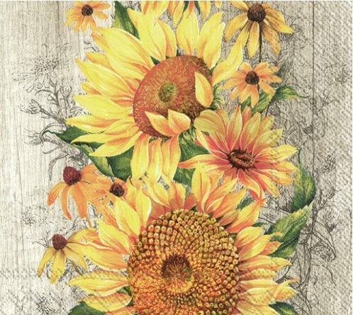 2-Pack Sunflower Watercolor Decoupage Party Napkins for Birthday, Wedding, Cocktail Party Decor | Floral Luncheon Napkins for Table Setting, Dinner Party & Holiday Celebration