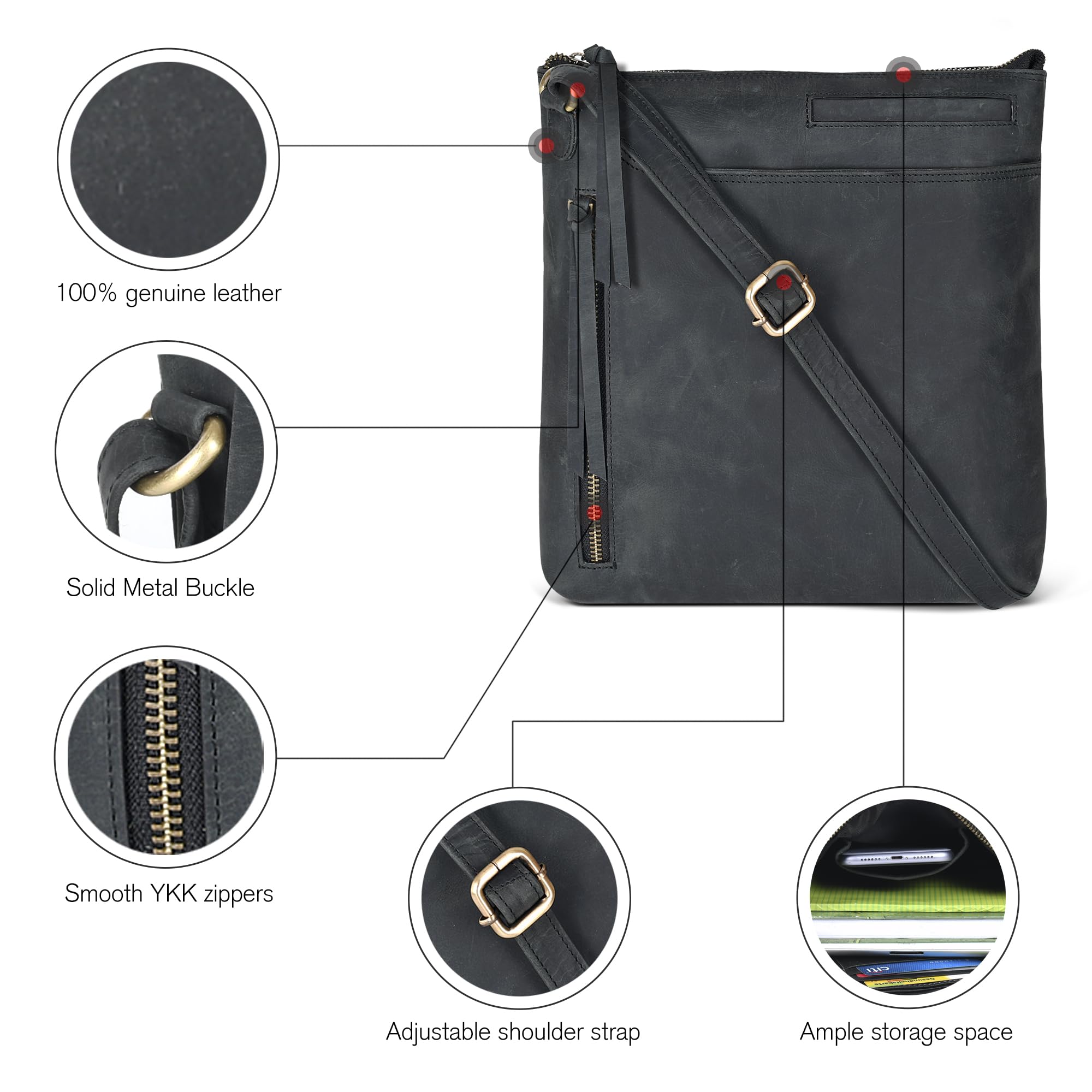 Stylish Leather Crossbody Bags for Women - Fashionable Sling Handbags with Adjustable Strap - Medium Size Shoulder Purse for Everyday Use | Perfect for Work, Travel & Shopping