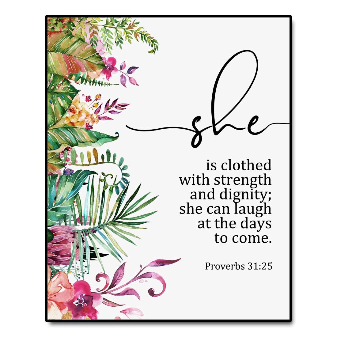 Proverbs 31:25 Bible Verse Art Print - 8x10 Inch Nursery Wall Decor for Christian Homes