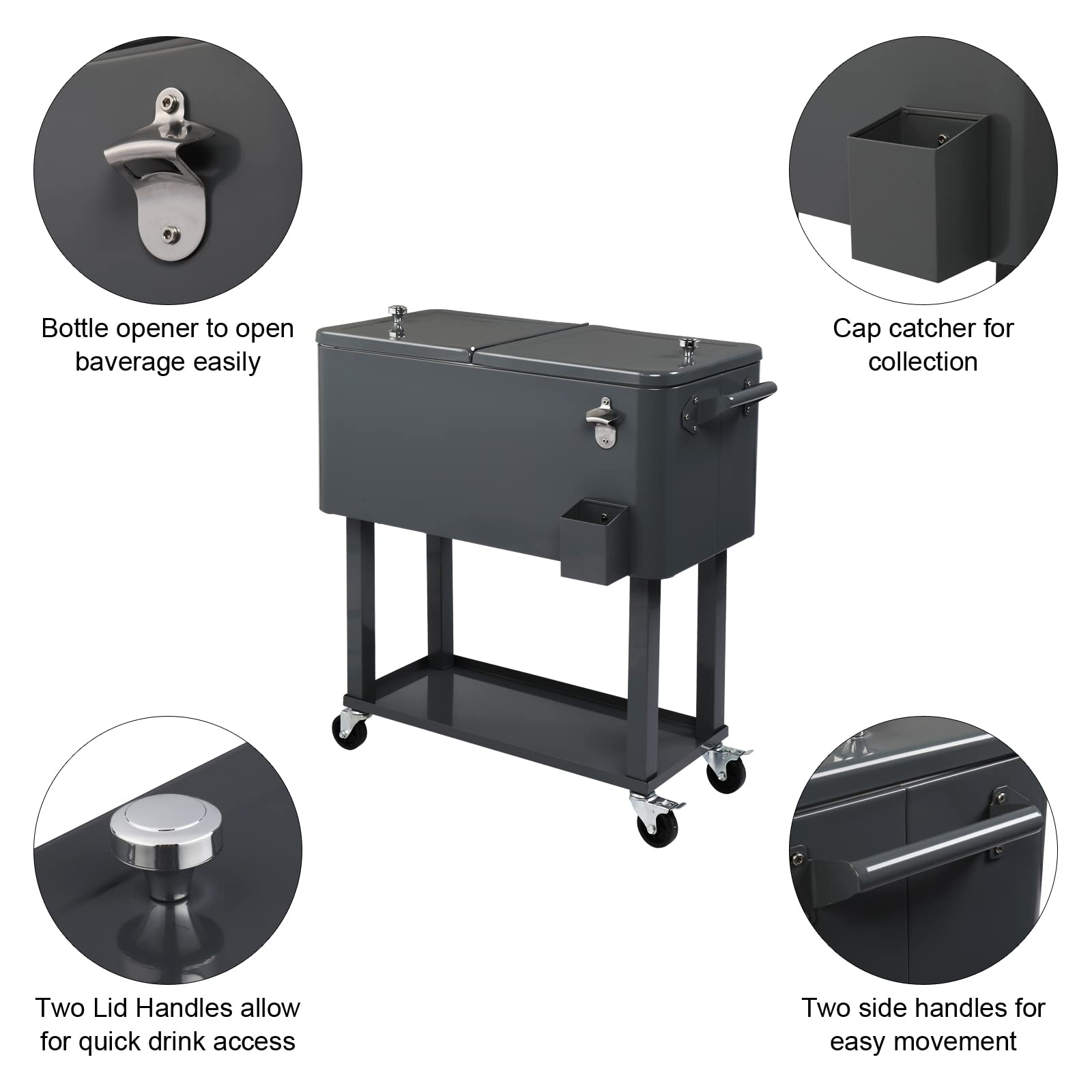 80 Quart Rolling Ice Chest with Wheels - Portable Outdoor Party Bar Cart for Cold Drinks & Beverages - Dark Brown Wicker Faux Rattan Cooler Trolley - Perfect for Backyard BBQs, Beach Trips & Tailgating