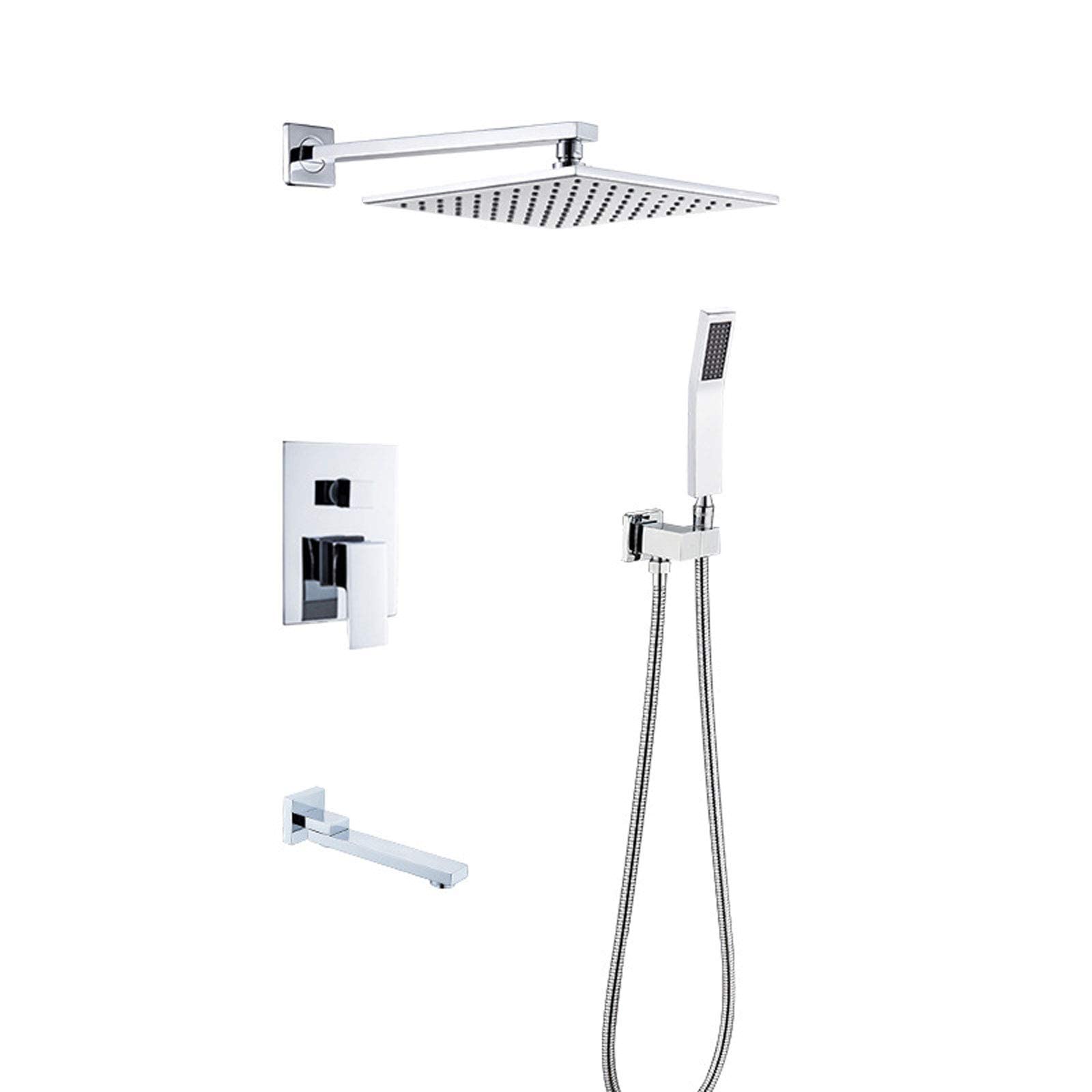 GELISURE Concealed Square Shower System - Wall Mounted Brass Shower Set with Overhead Rain Shower Head & Mixer Tap - Chrome Bathroom Shower Mixer for Home & Hotel Use - Perfect for Modern Bathrooms and Luxury Spa Experience