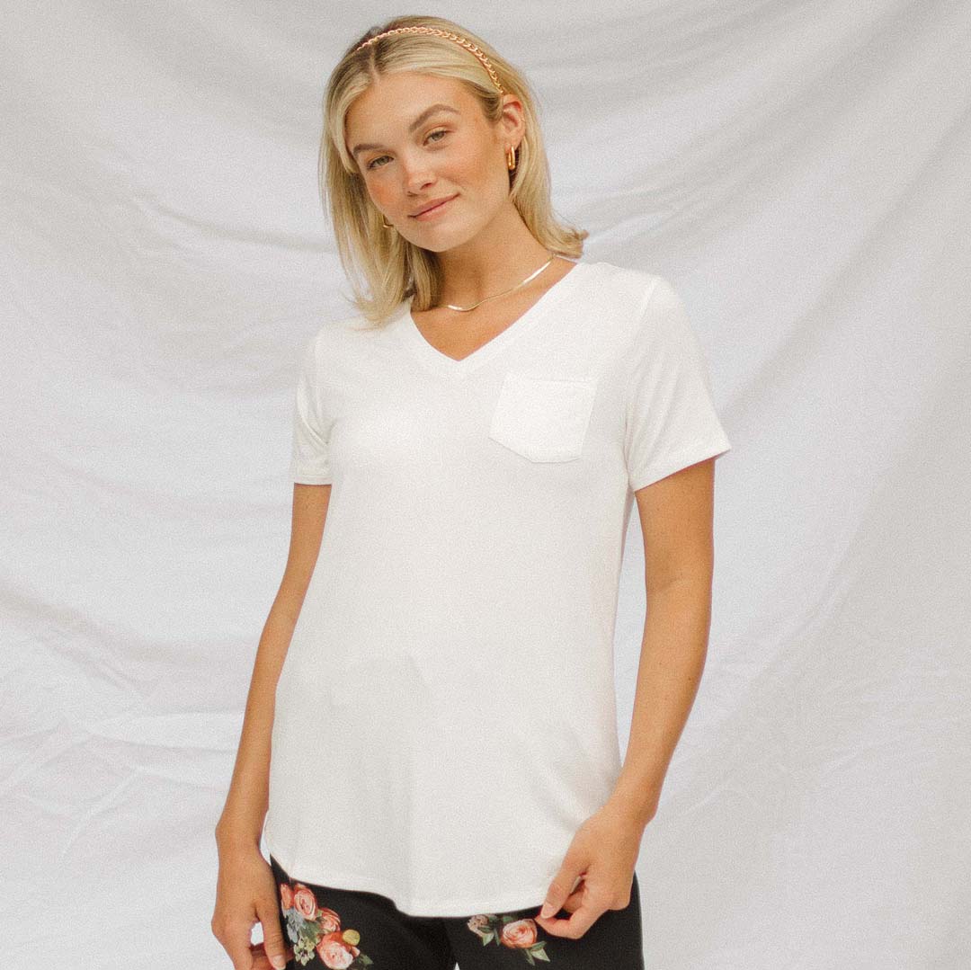 Soft & Breathable Bamboo V-Neck T-Shirt for Women | Eco-Friendly Ivory Basic Tee | Perfect for Casual Wear, Yoga & Lounge