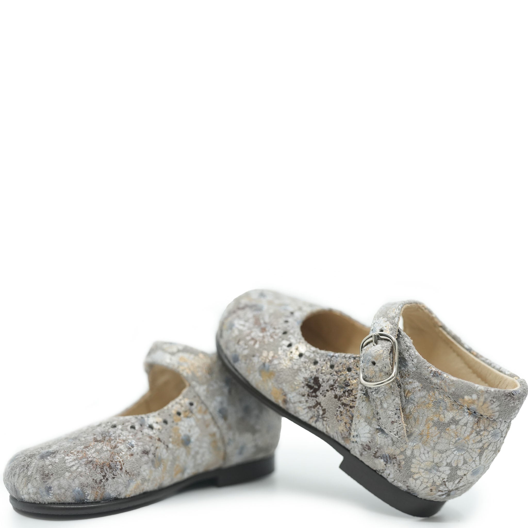 Beberlis Gray Metallic Flower Baby Mary Jane Shoes - Classic First Walkers for Girls | Perfect for Special Occasions, Photoshoots & Everyday Wear