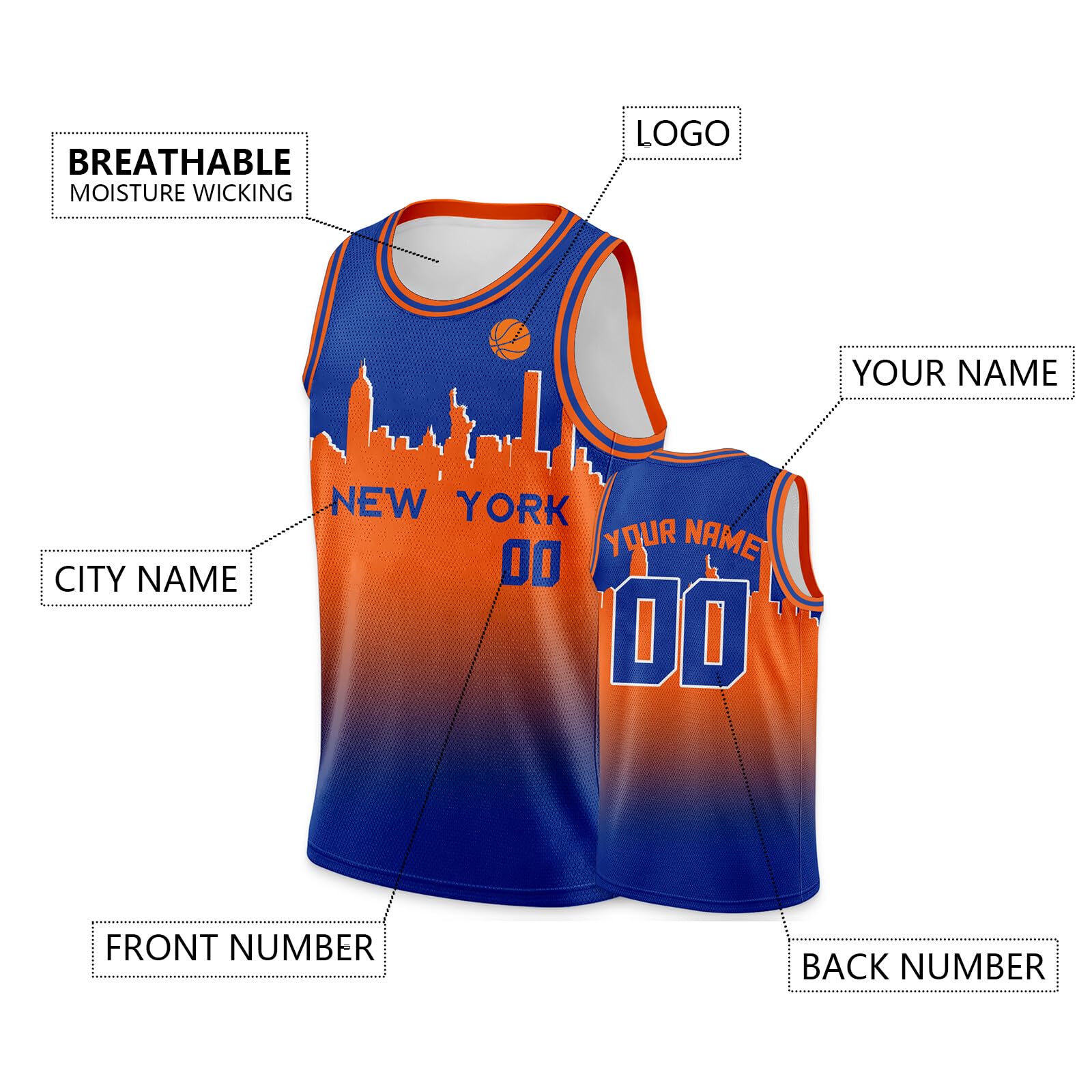 Custom Basketball Jersey with Personalized Name & Number - Gradient Silhouette Design for Men, Women & Youth - Perfect for Team Uniforms, Streetwear & Sports Events