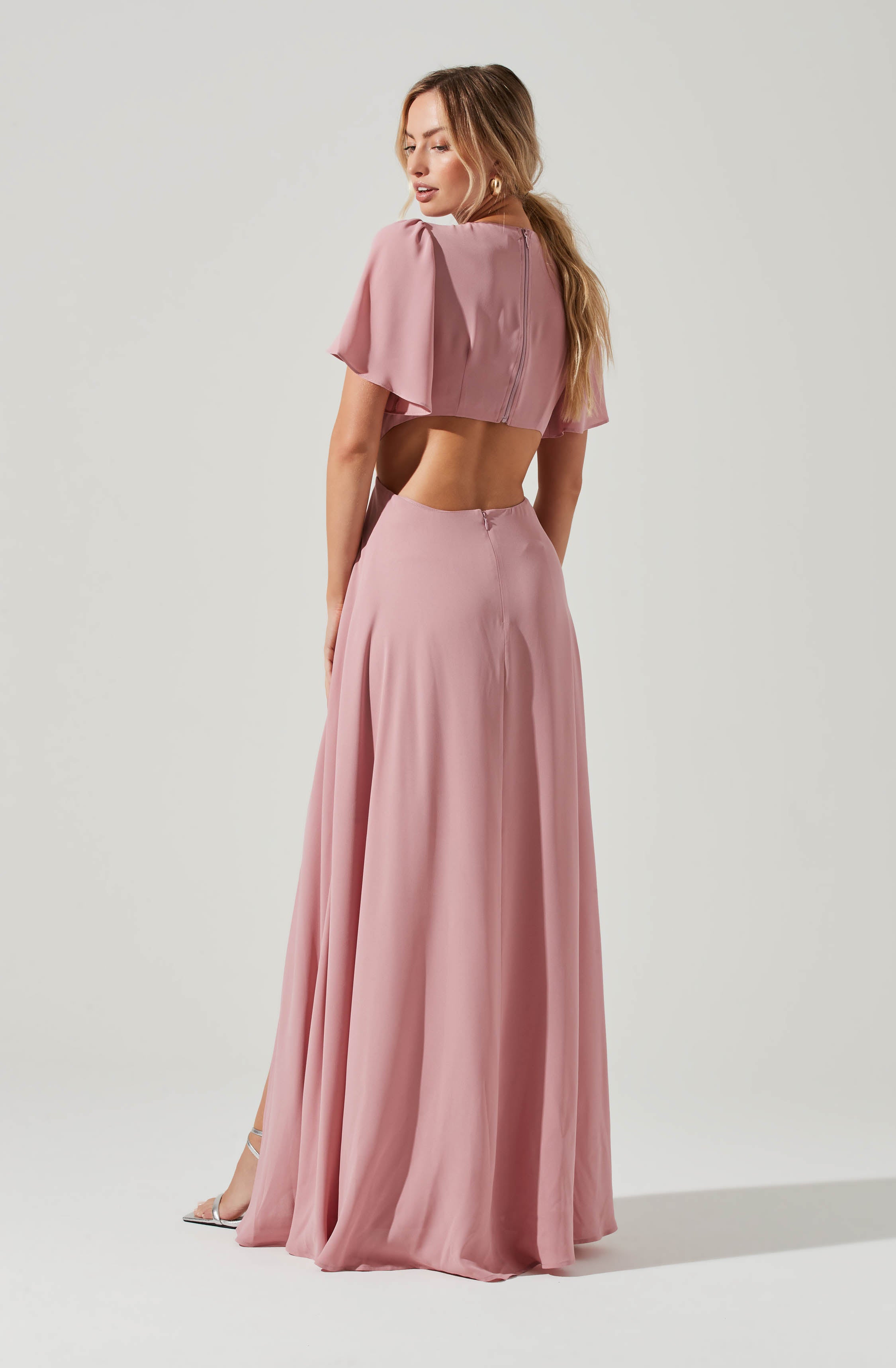 Katrina Flutter Sleeve Back Cutout Maxi Dress - Elegant Summer Beach Dress for Women, Boho Chic Party Dress, Perfect for Vacations, Weddings & Date Nights