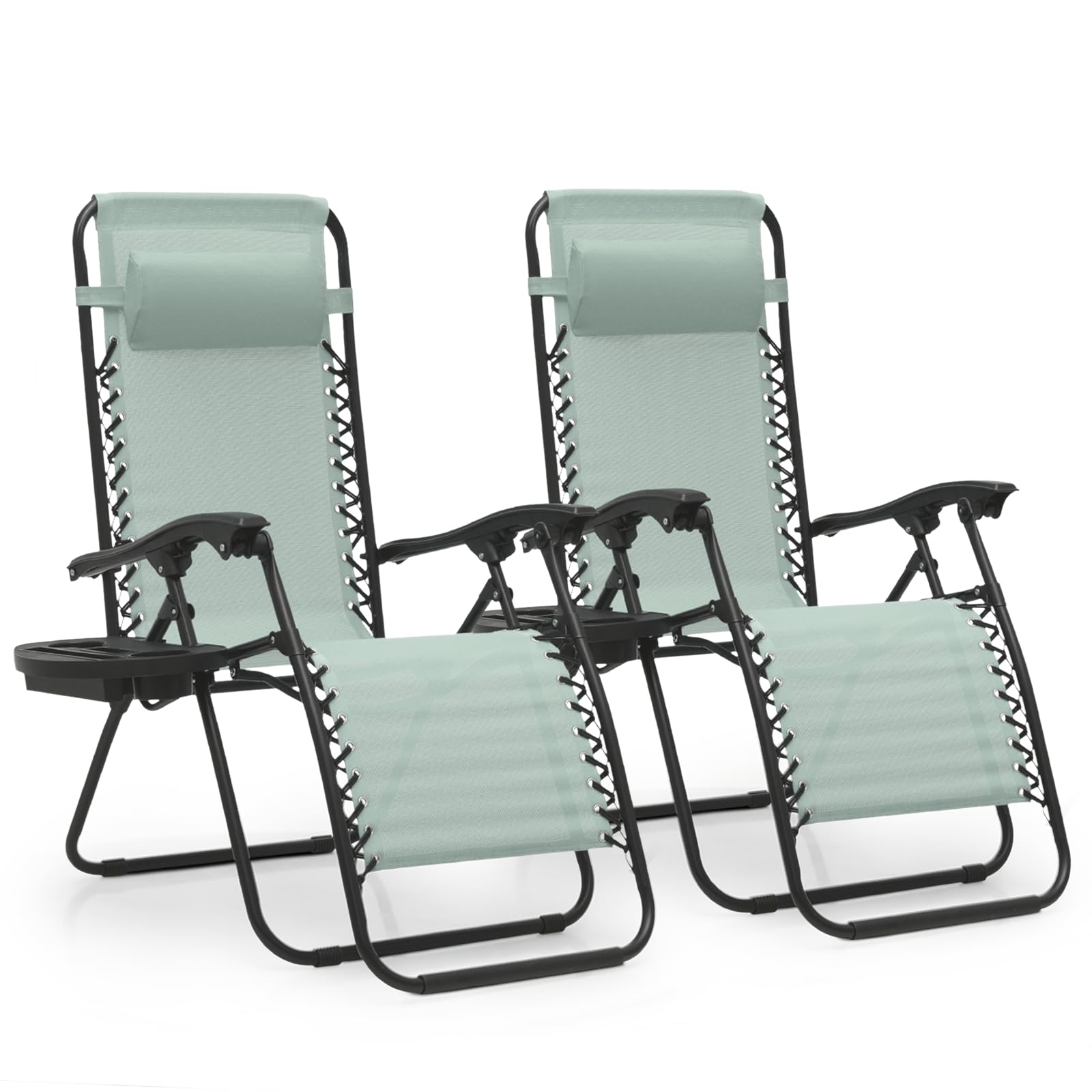 MoNiBloom Zero Gravity Recliner Chairs Set of 2 - Outdoor Folding Patio Lounge Chairs for Backyard, Poolside & Beach - Comfortable Lawn Chairs for Adults with Cup Holder - Sage Green - Perfect for Relaxing, Sunbathing and Outdoor Leisure