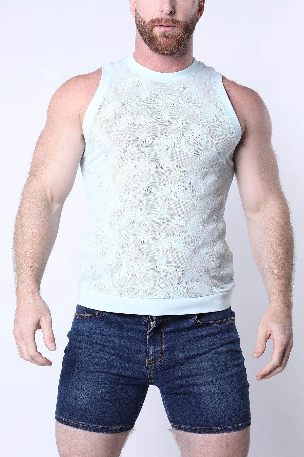 Timoteo Amalfi Mesh Tank Top for Women - Light Blue Summer Beachwear, Casual Wear & Layering Staple