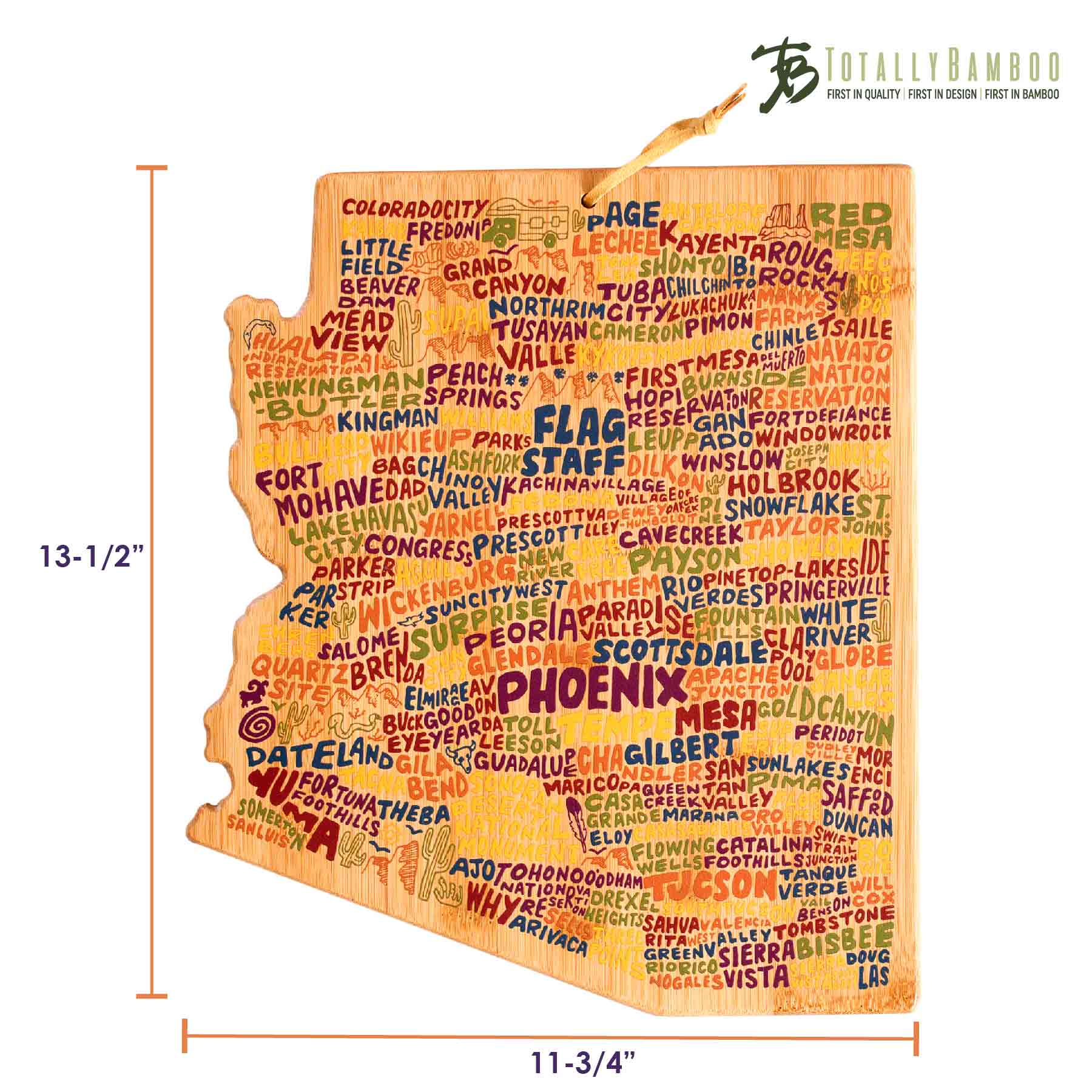 Premium Arizona-Themed Cutting Board with Wander on Words™ Artwork – Perfect for Kitchen Prep, Charcuterie Boards & Home Decor