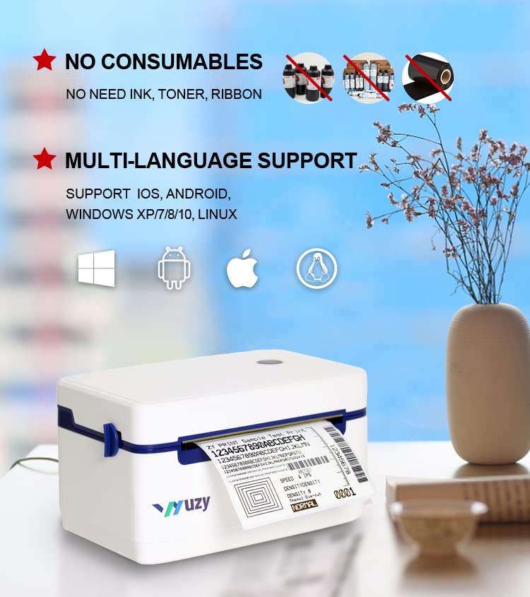 Wuzy 4x6 Commercial Grade Direct Thermal Shipping Label Printer - High Speed Label Maker for Etsy, Shopify, eBay, Amazon - Works with FedEx, UPS, USPS - Perfect for Home & Small Business Shipping Needs