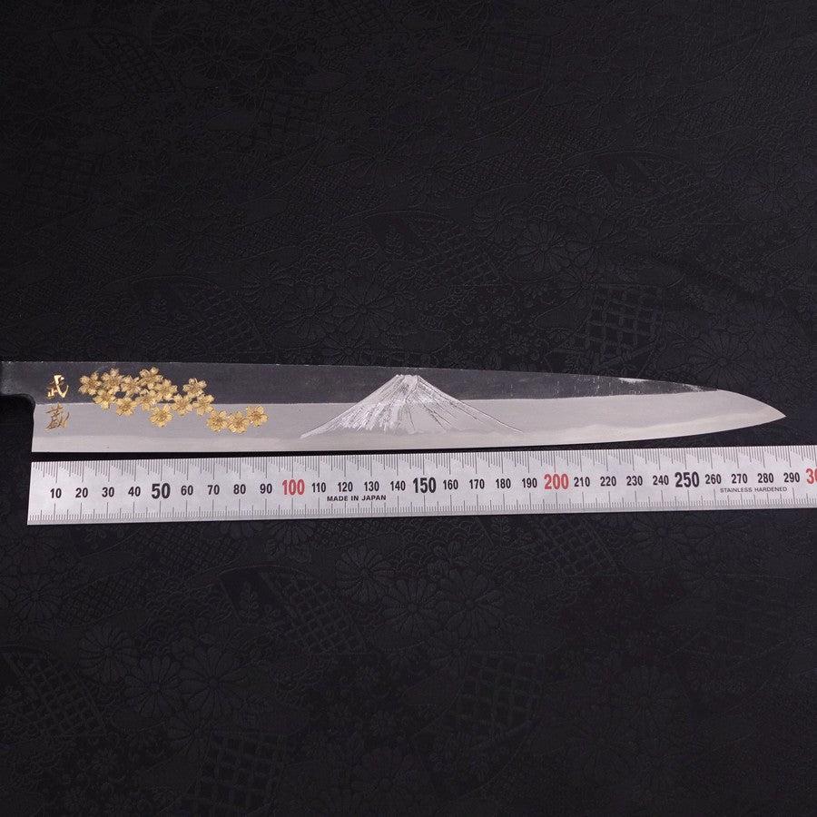 Premium Yanagiba Sushi Knife - Blue Steel #2 Kurouchi Finish with Sakura Fuji Buffalo Ebony Handle - 300mm Japanese Chef Knife for Sushi, Sashimi & Precision Cutting