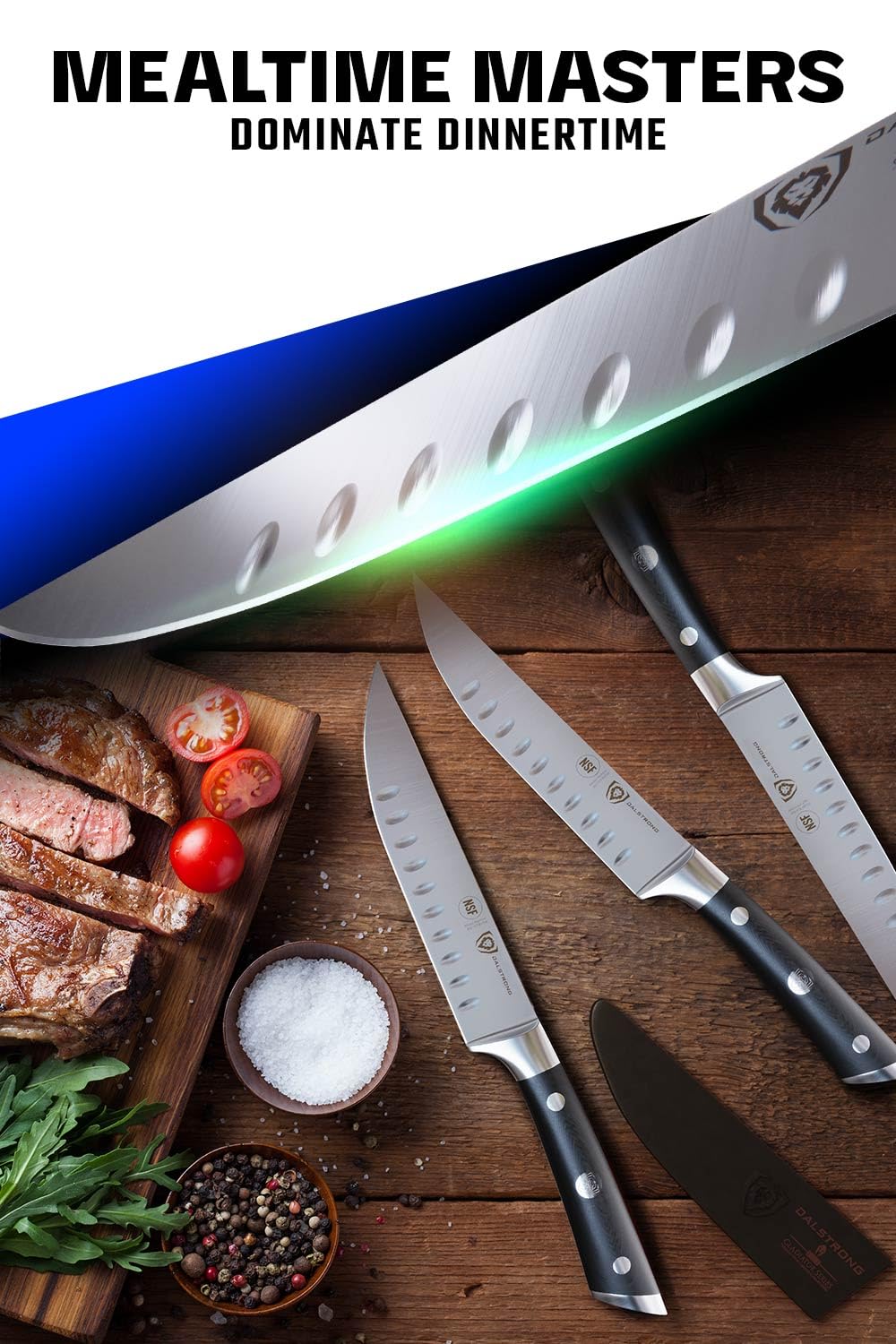 Dalstrong Gladiator Series Elite 4-Piece Steak Knives Set - Serrated German High-Carbon Steel Blades - Razor Sharp & NSF Certified - Perfect for Steak Dinners, BBQ Parties & Fine Dining Experiences