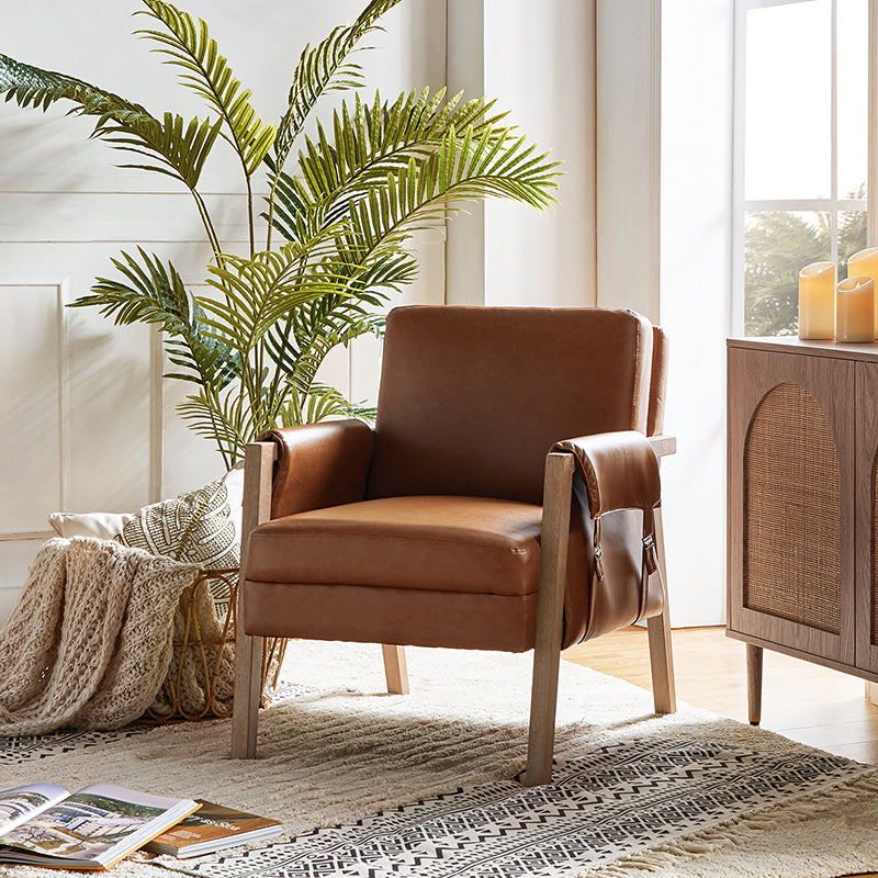 Kelly Vegan Leather Armchair - Modern PU Leather Accent Chair for Living Room, Bedroom & Office - Comfortable Mid-Century Style Lounge Chair with Sturdy Metal Legs - Perfect for Small Spaces, Apartments & Dorm Rooms