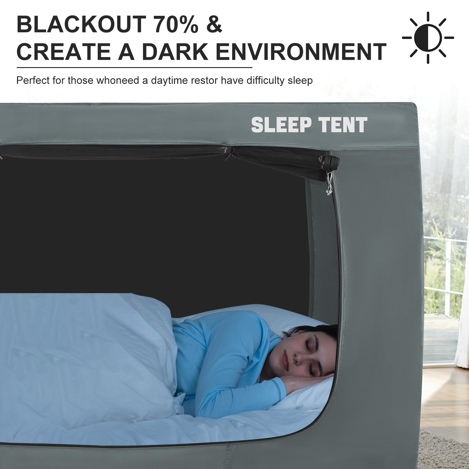 Portable Blackout Bed Tent for Twin Bed - Light Gray Indoor Canopy Privacy Tent for Kids & Adults | Breathable, Warm Sleeping Space | Perfect for Camping, Nap Time & Light Reduction (Mattress Not Included)