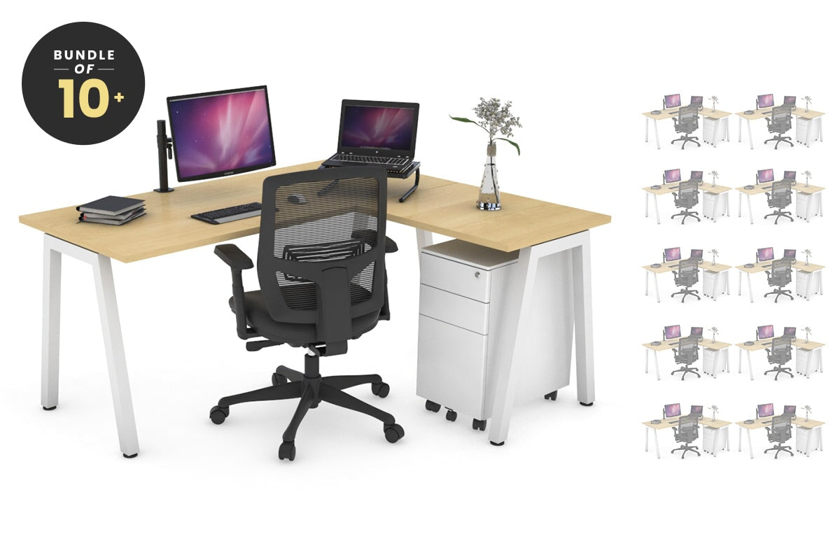 L-Shaped Corner Office Desk with Quadro A Legs - 1400L x 1450W - Modern Ergonomic Workstation for Home Office, Gaming & Study Spaces