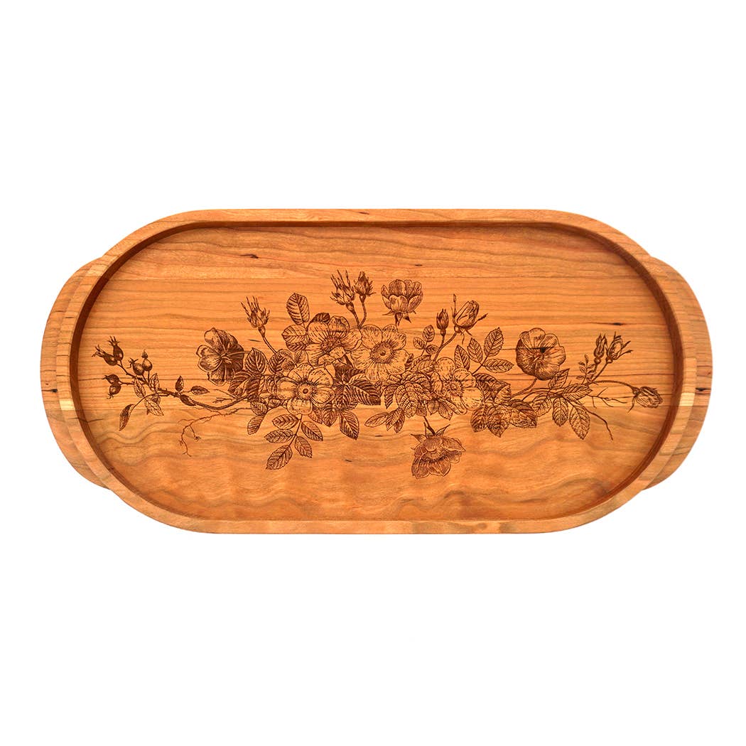 Cherry Blossom Wild Roses Oval Serving Tray - Elegant Decorative Tray for Tea Party, Breakfast in Bed, Home Decor & Gift Giving