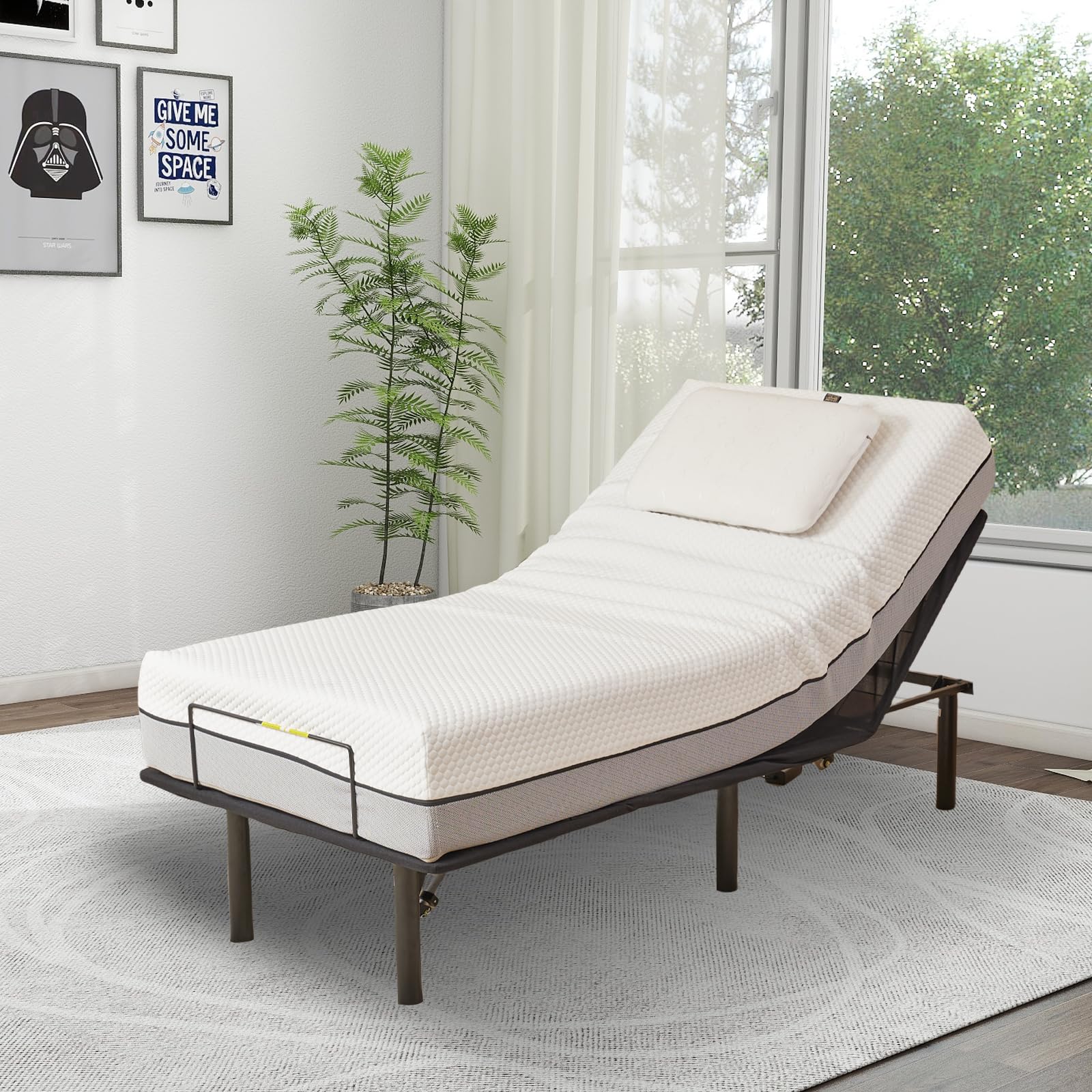 Twin XL Adjustable Bed Frame with Wireless Remote - Electric Bed Base with Head/Foot Incline & Quiet Motor - Easy Assembly Black - Perfect for Reading, Watching TV & Back Pain Relief