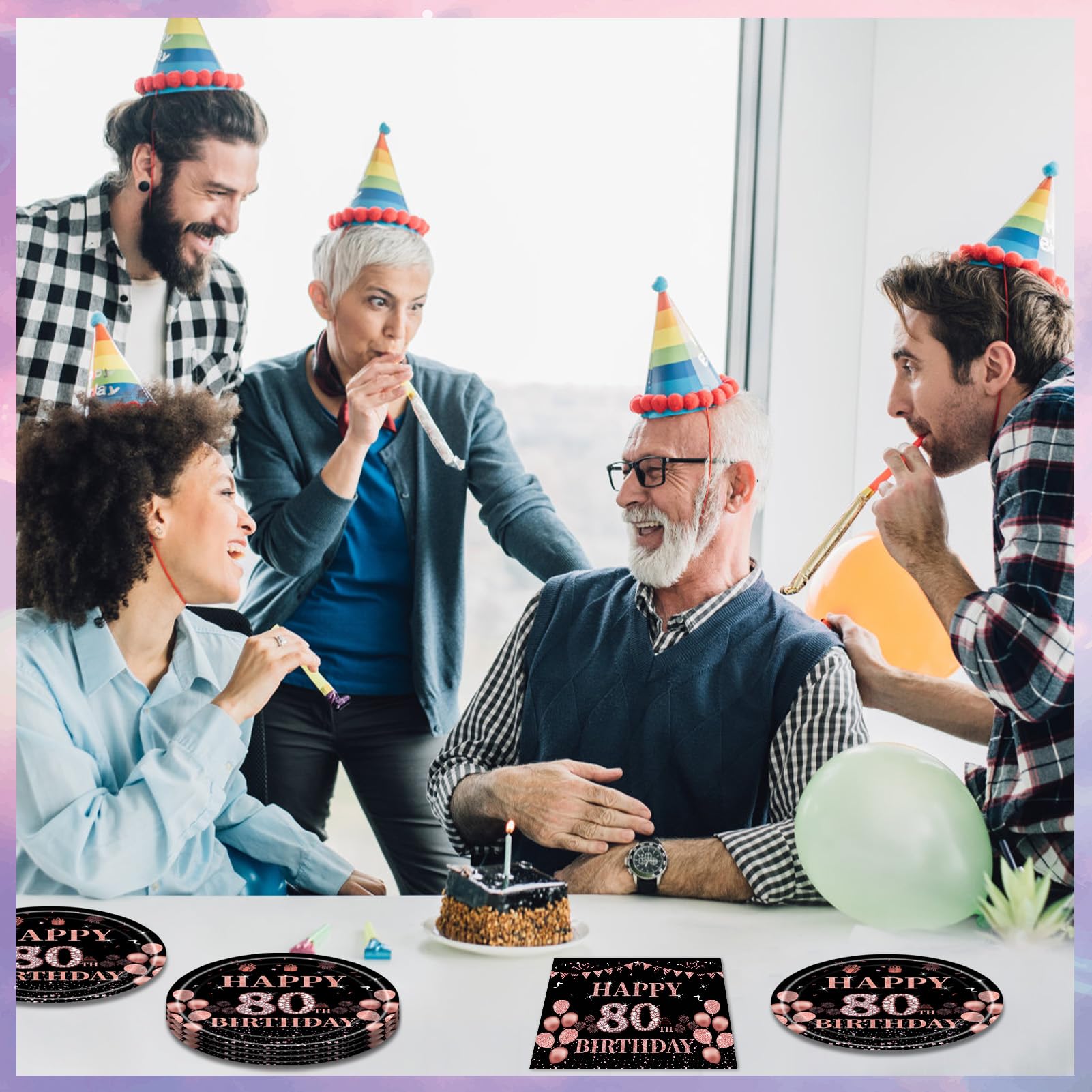 40PCS Black & Rose Gold 80th Birthday Party Decorations for Women - Elegant Plates, Napkins & Supplies Set - Perfect for Milestone Celebrations, Retirement Parties & Special Occasions