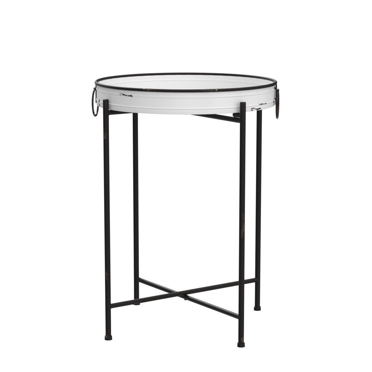 Glitzhome Farmhouse Metal End Table with Removable Tray - Folding Side Table, Waterproof Imitation Enamel Coffee Table for Living Room, Bedroom, Balcony & Office - Perfect for Small Spaces, Home Decor & Coffee Serving