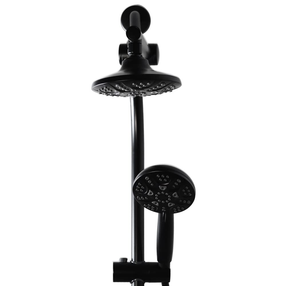 Westbrass SCH900-62 Matte Black Shower Kit - Drill-Free Adjustable Slide Bar with Diverter, 5-Function Fixed Shower Head & Hand Shower, 5 Ft Hose - Perfect for Bathroom Renovation & Modern Home Upgrades