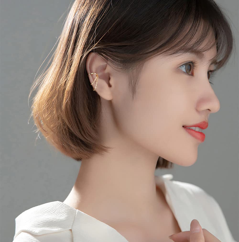 Reffeer Solid 925 Sterling Silver Cuff Earrings - No Piercing Cartilage Ear Wraps for Women & Teens | Minimalist Chain Design for Everyday Wear & Special Occasions