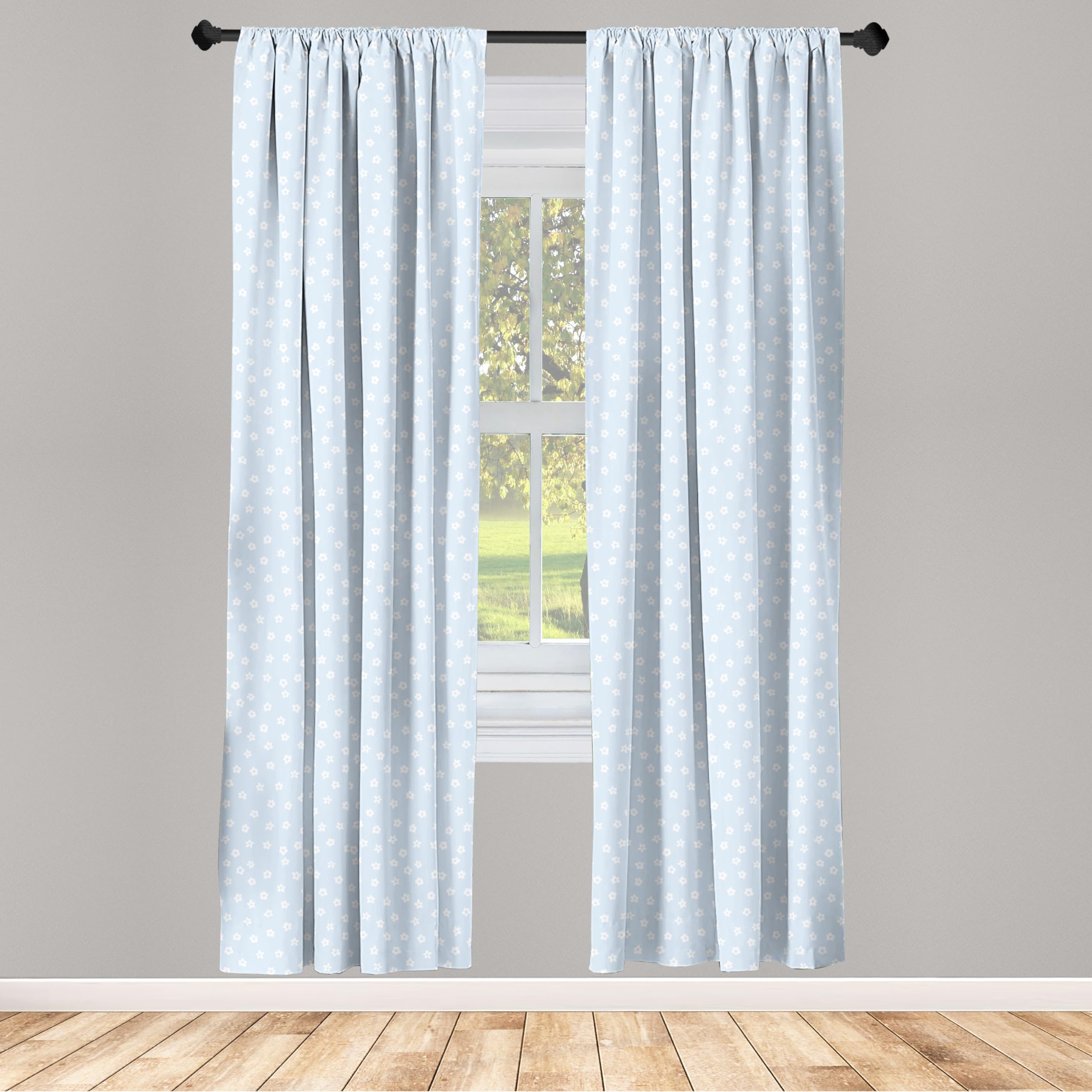 Ambesonne Floral Window Curtains - Scattered Spring Blossoms & Wild Flowers Nature Print, Lightweight 2-Panel Set with Rod Pocket (28