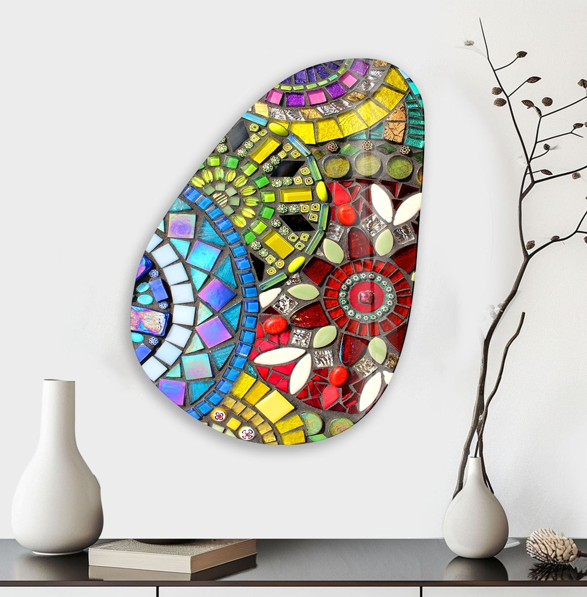 Handmade Asymmetrical Oval Stained Glass Wall Art - Vibrant Colored Glass Decor for Living Room, Bedroom & Office - Unique Home Décor & Gift Idea