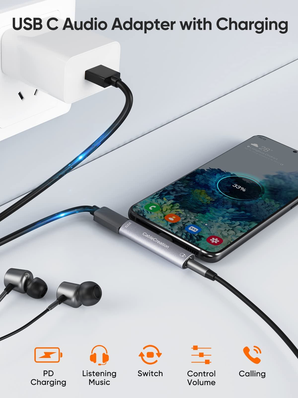 Premium 6Ft/1.8M Aux Cable with USB-C to 3.5mm Headphone Adapter & Fast Charger - 3-in-1 Audio Bundle for Car, Home Stereo, iPhone, Android & Gaming Headsets