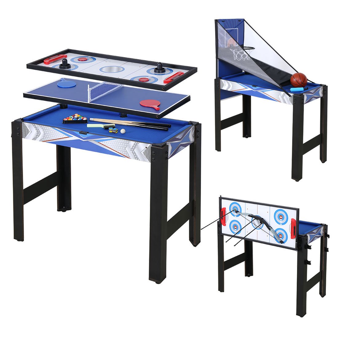 HLC 3ft 5-in-1 Multi Game Table Set - Foldable Pool, Hockey, Ping Pong, Basketball & Archery Combo for Indoor & Outdoor Family Fun