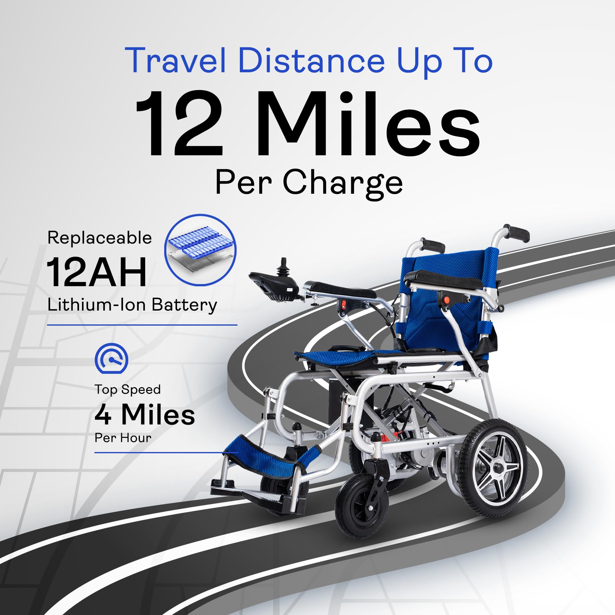 Artemis Pro Lightweight Foldable Electric Wheelchair for Adults & Seniors - 250W x 2 Motor Power Wheelchair - Portable Travel Wheelchair with Long Battery Life (Blue) | Ideal for Indoor Use, Outdoor Activities, Air Travel and Daily Mobility