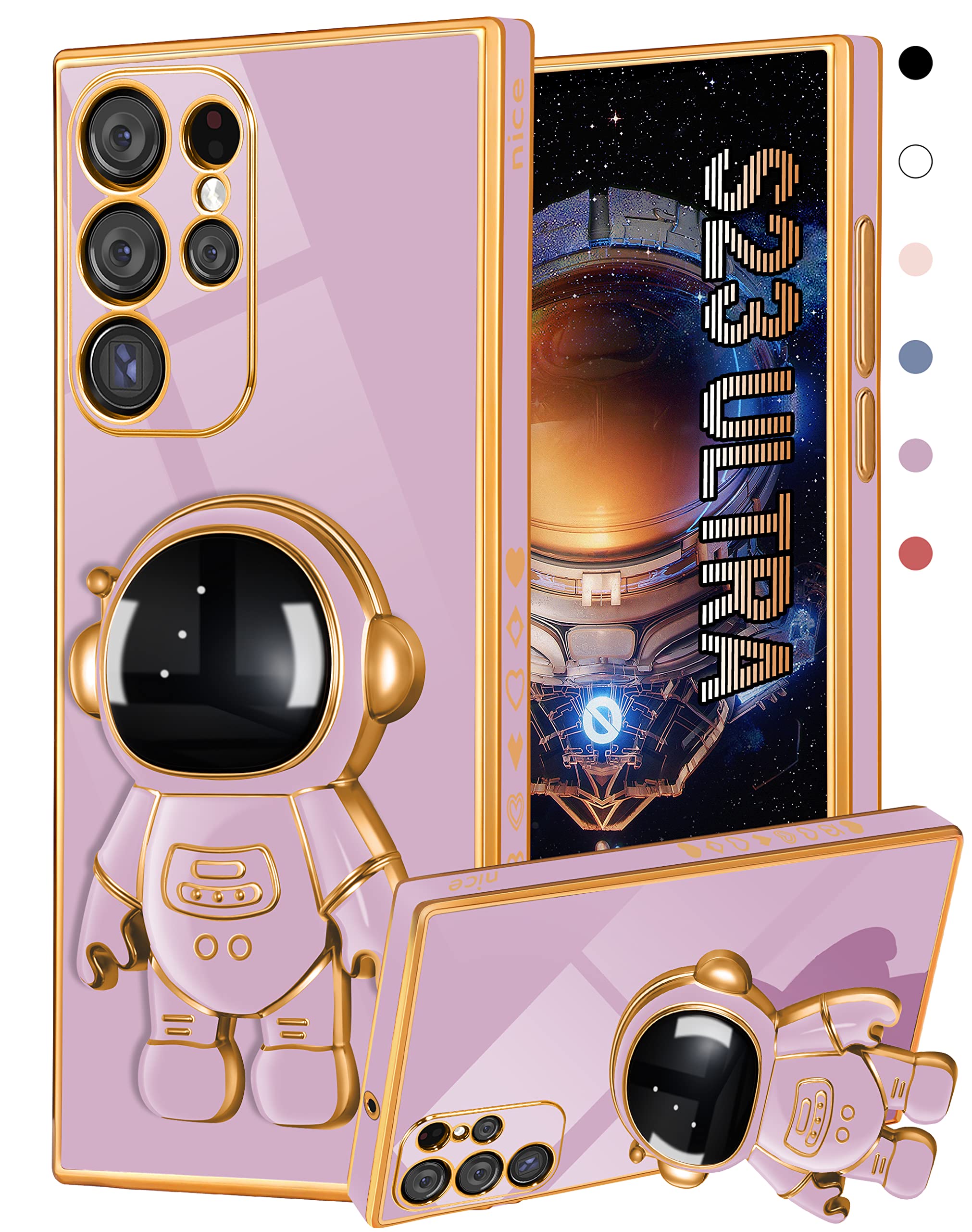 **Samsung Galaxy S23 Ultra Case - Astronaut Design, 6D Kickstand, Purple Girly Phone Cover for Women & Girls | Protective & Stylish for Daily Use, Work & Travel**