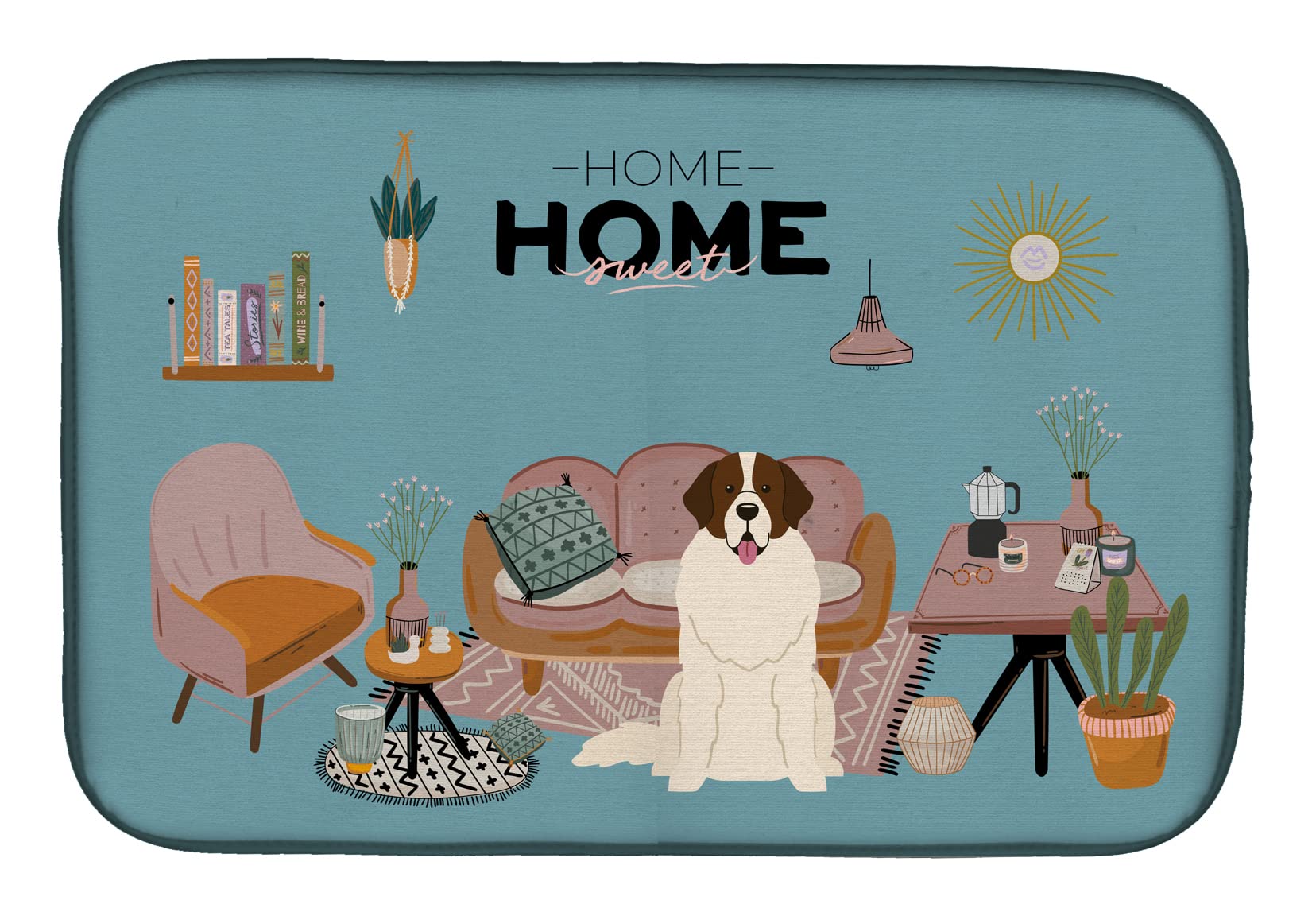 Absorbent Dish Drying Mat for Kitchen Counter - 14 x 21 Inch Multicolor Non-Slip Dish Drainer Pad | Moscow Watchdog Sweet Home Design | Perfect for Countertops, Sink Areas & Dish Rack Organization
