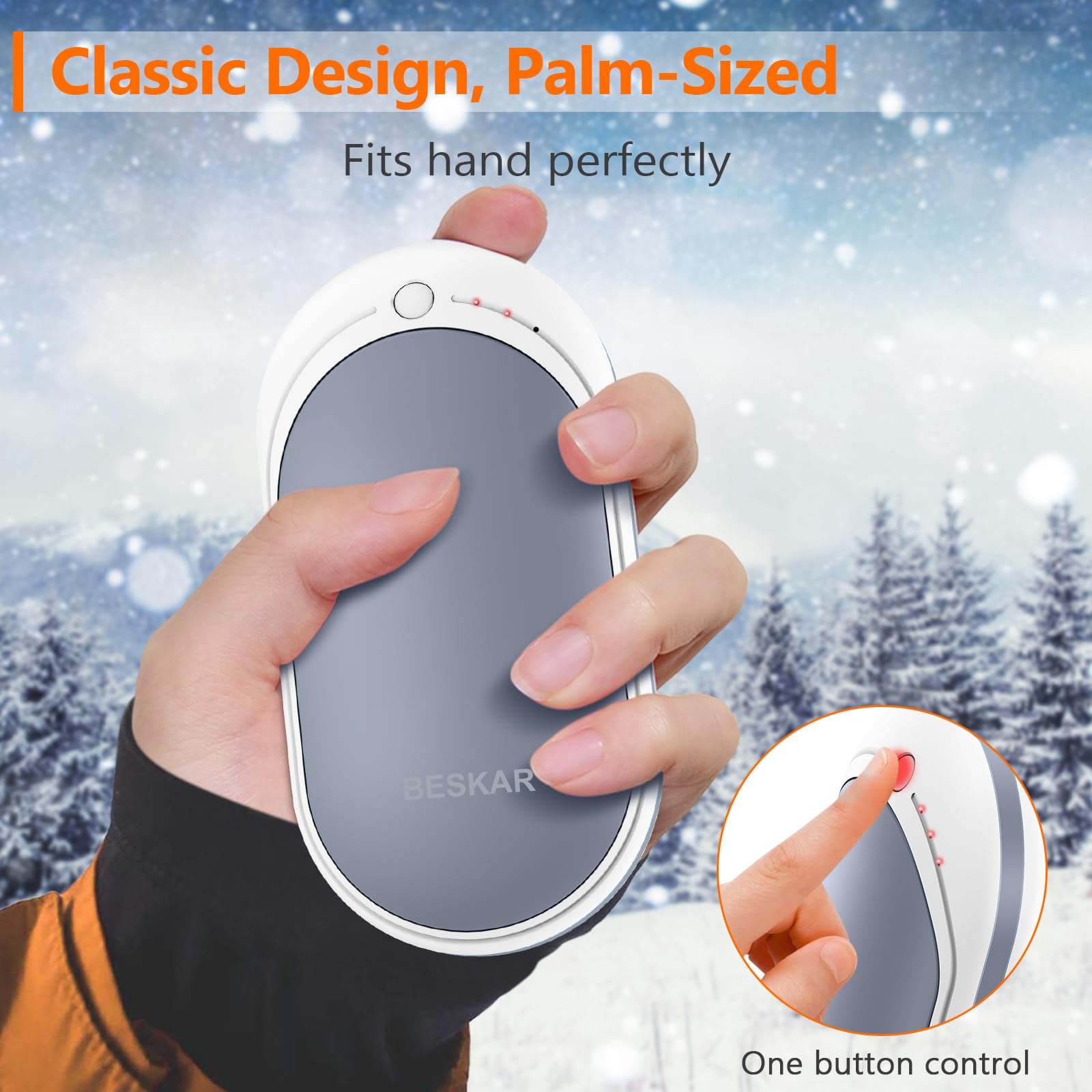 BESKAR Rechargeable Electric Hand Warmer 2 Pack - Portable Hand Warmers for Winter, Outdoor Activities, Camping & Hiking